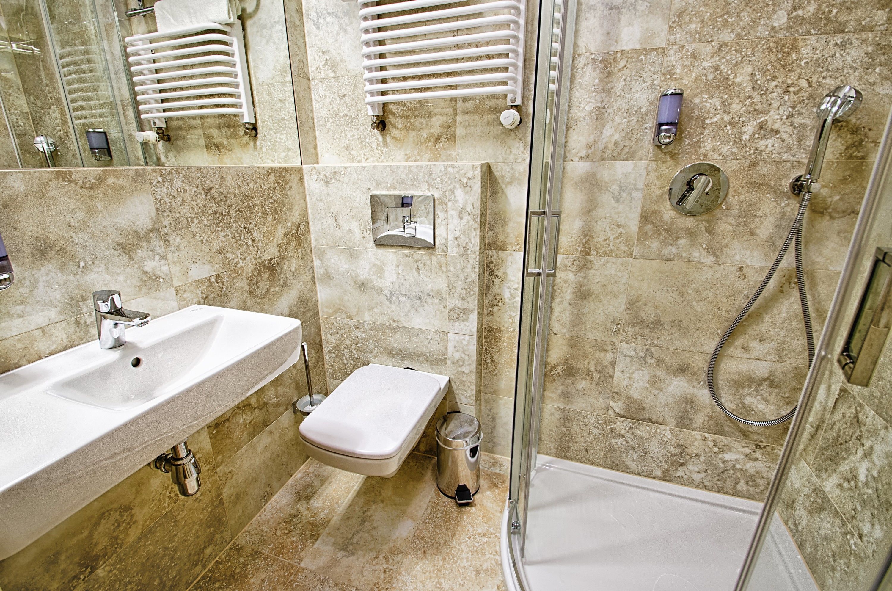 standard double or twin room | bathroom | deep-soaking bathtub, hair dryer, towels