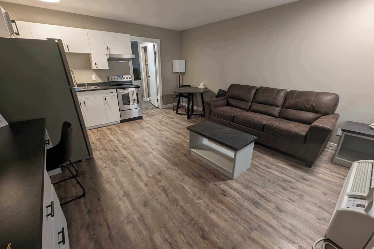 suite, 1 queen bed, kitchen (pet friendly) | living area | flat-screen tv