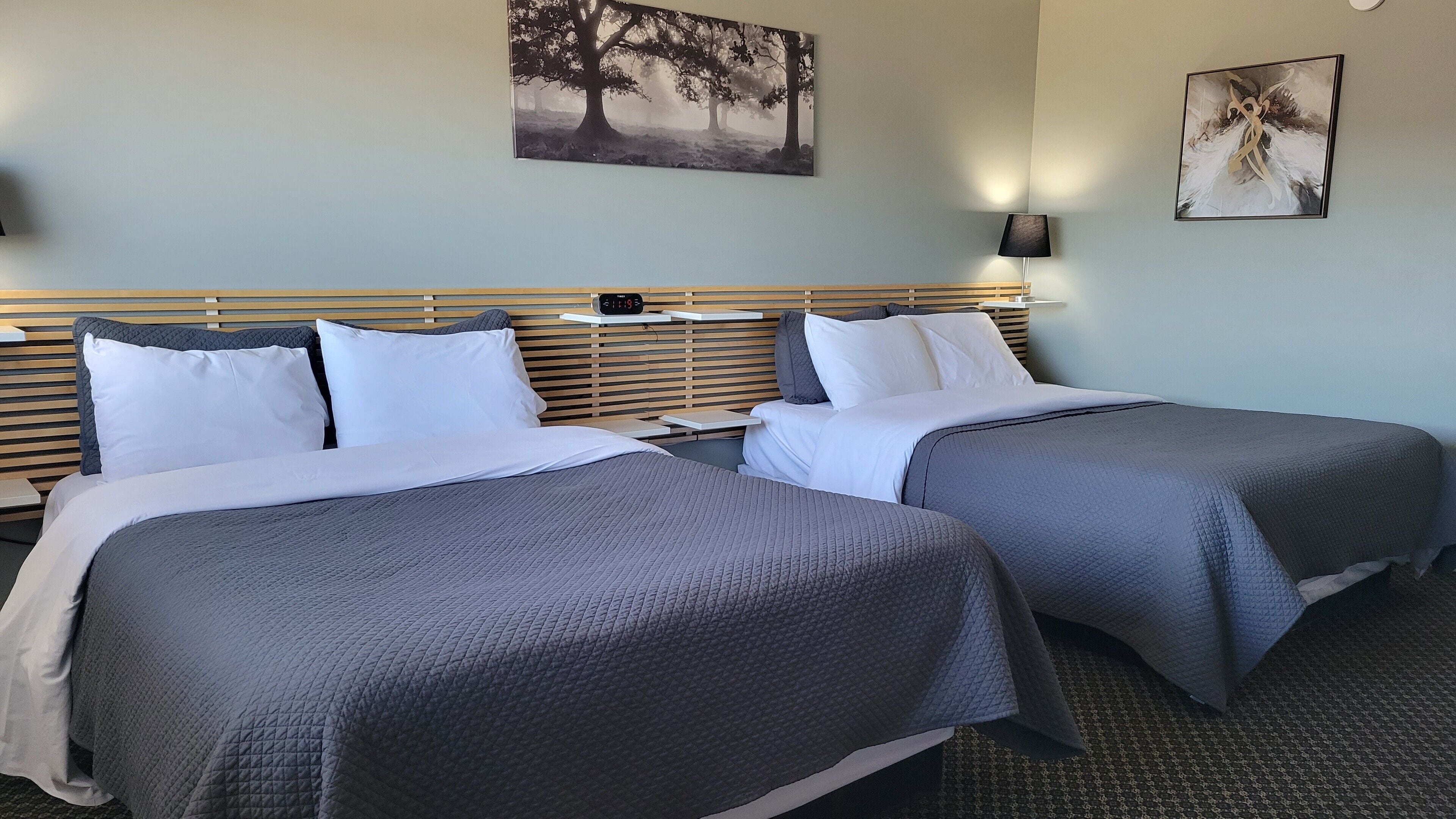 Double Room, 2 Queen Beds | Living area | 40-inch flat-screen TV with satellite channels, TV