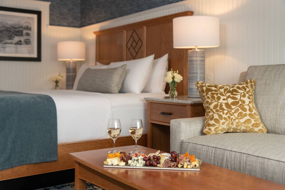 king, grounds view | 1 bedroom, in-room safe, blackout curtains, iron/ironing board