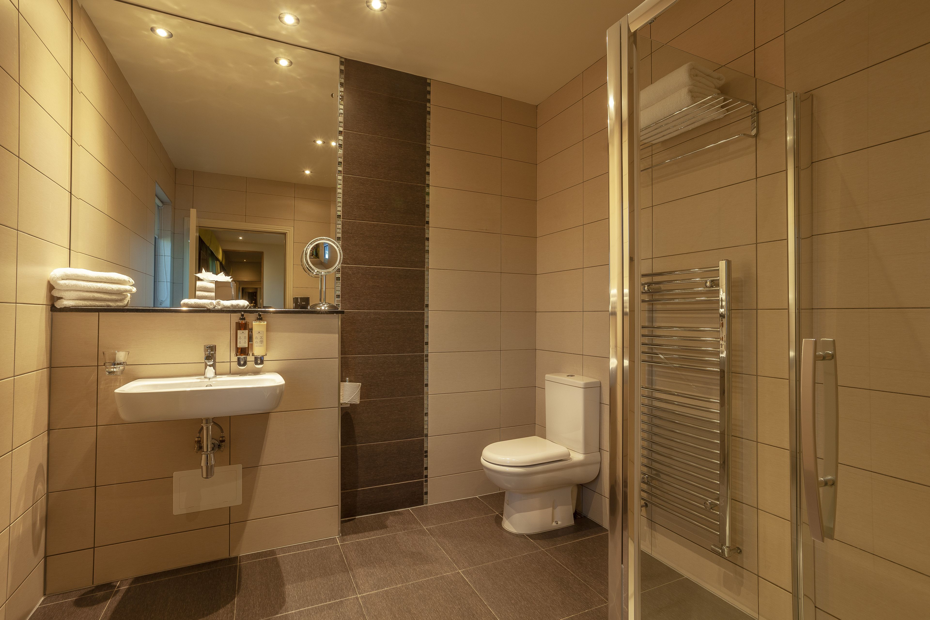deluxe double room | bathroom | shower, free toiletries, hair dryer, towels