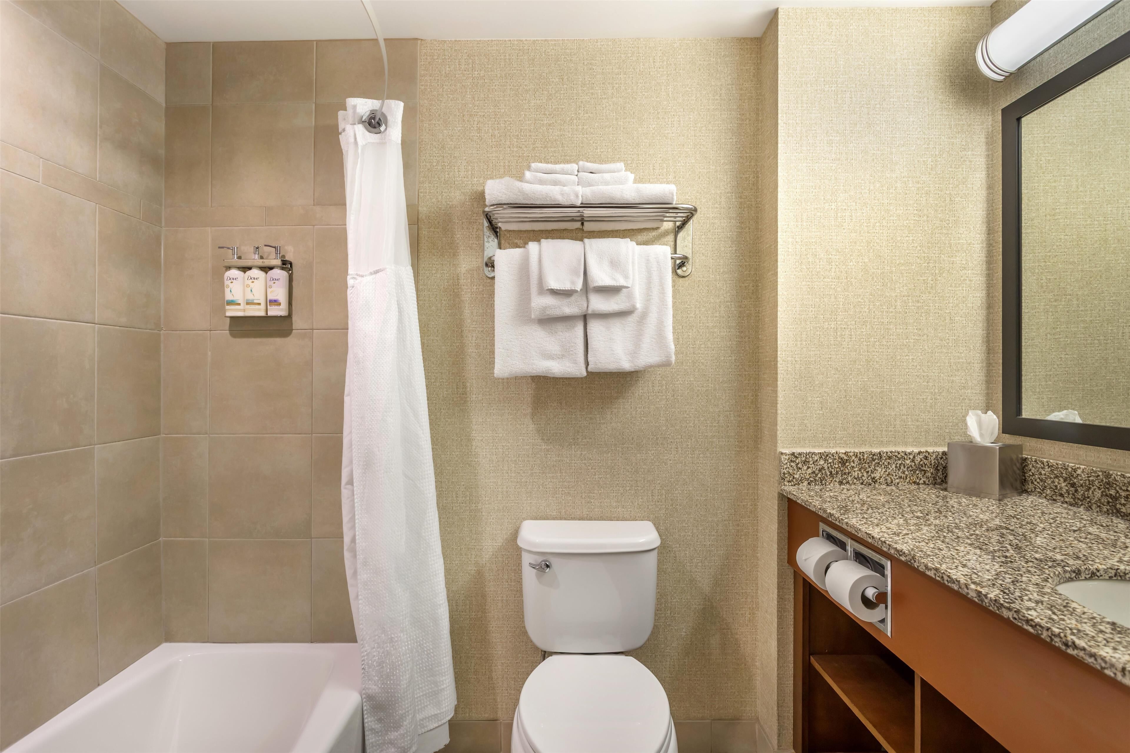 Een badkamer met een douche, toilet en wastafel.