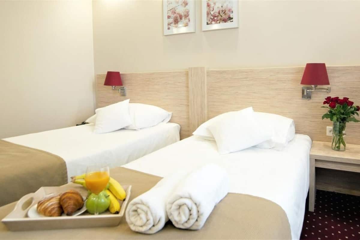 business double or twin room | blackout curtains, iron/ironing board, travel cot, free wifi