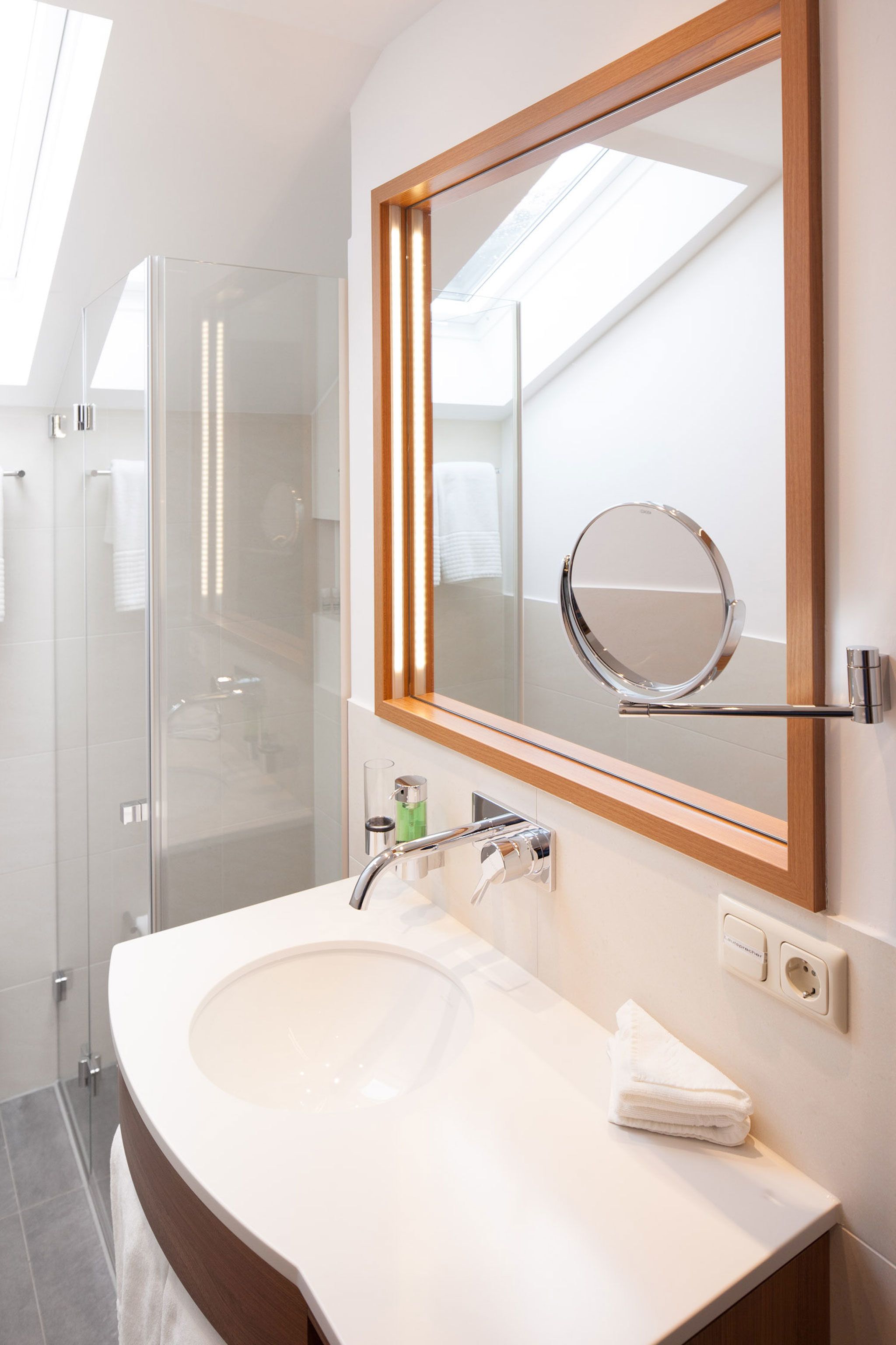 shower, eco-friendly toiletries, hair dryer, towels