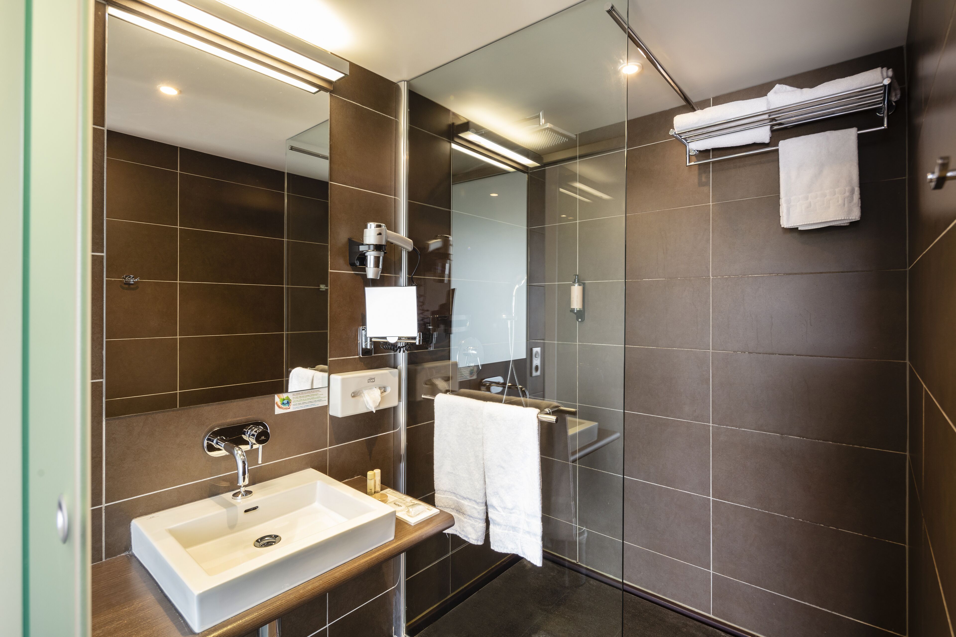 standard room | bathroom | shower, free toiletries, hair dryer, towels