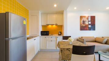 Classic Apartment, 1 Bedroom, Pool View, Poolside | Private kitchen | Full-sized fridge, microwave, stovetop, coffee/tea maker