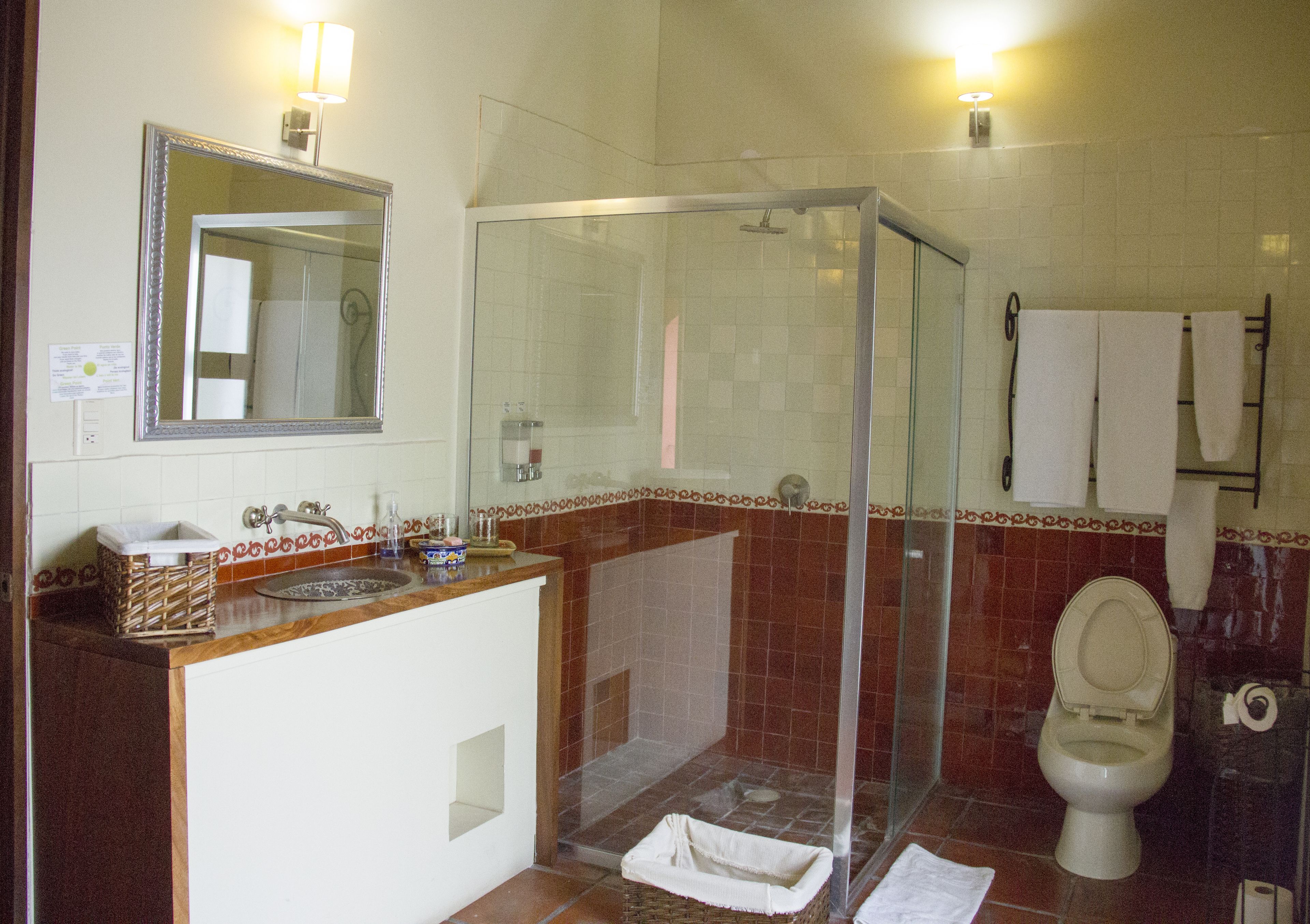 superior room | bathroom | shower, hair dryer, towels