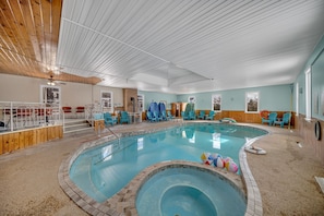 Indoor pool, open 8:00 AM to 11:00 PM, pool loungers