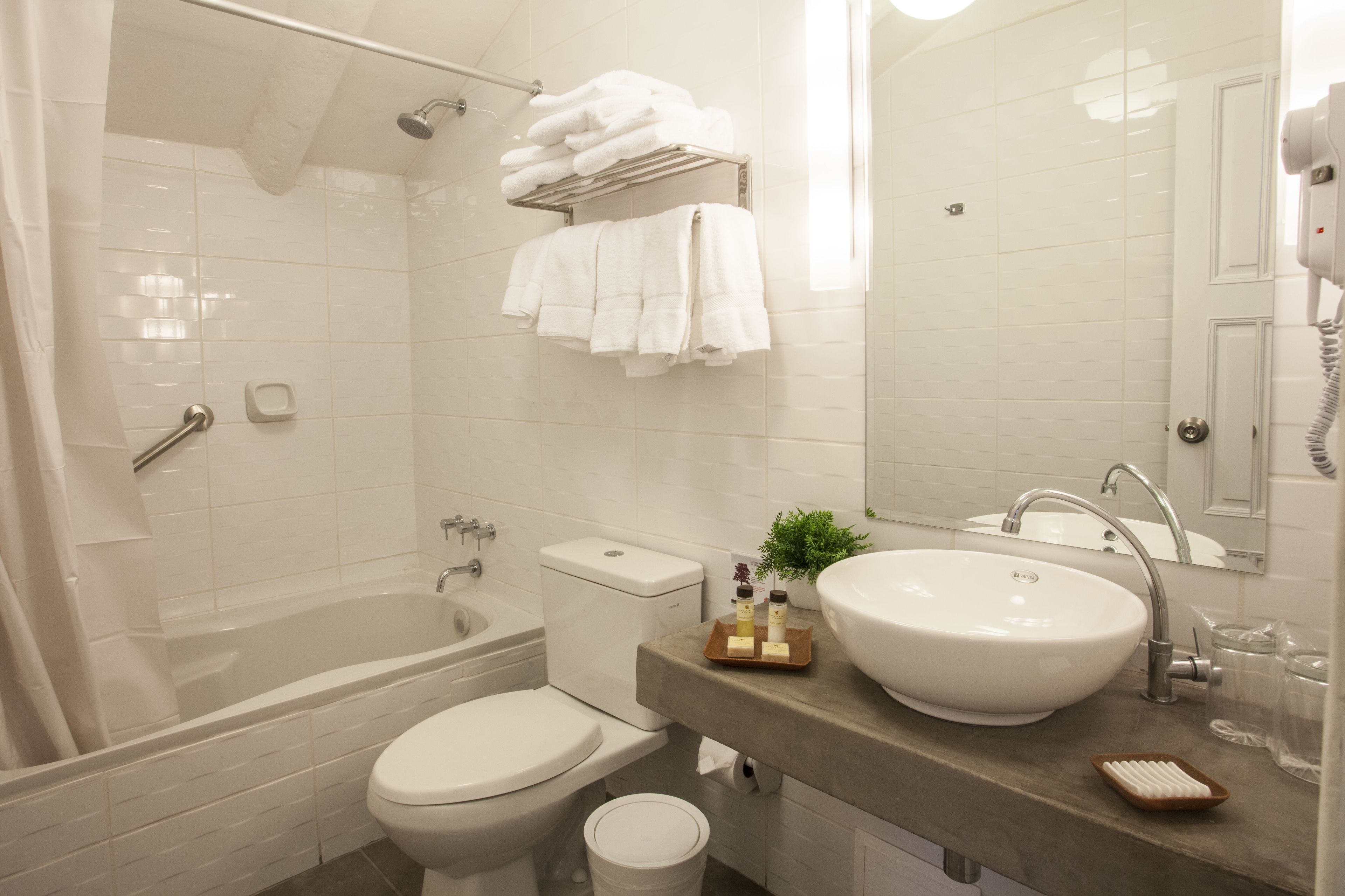superior double or twin room | bathroom | shower, hair dryer, towels