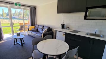 Fridge, microwave, stovetop, electric kettle