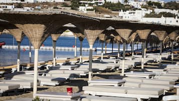 Beach nearby, sun loungers, beach umbrellas