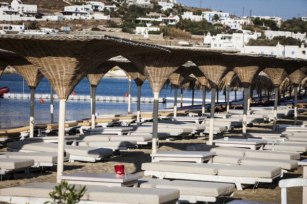 Beach nearby, sun loungers, beach umbrellas