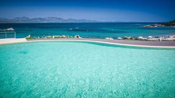 Outdoor pool, pool umbrellas, pool loungers