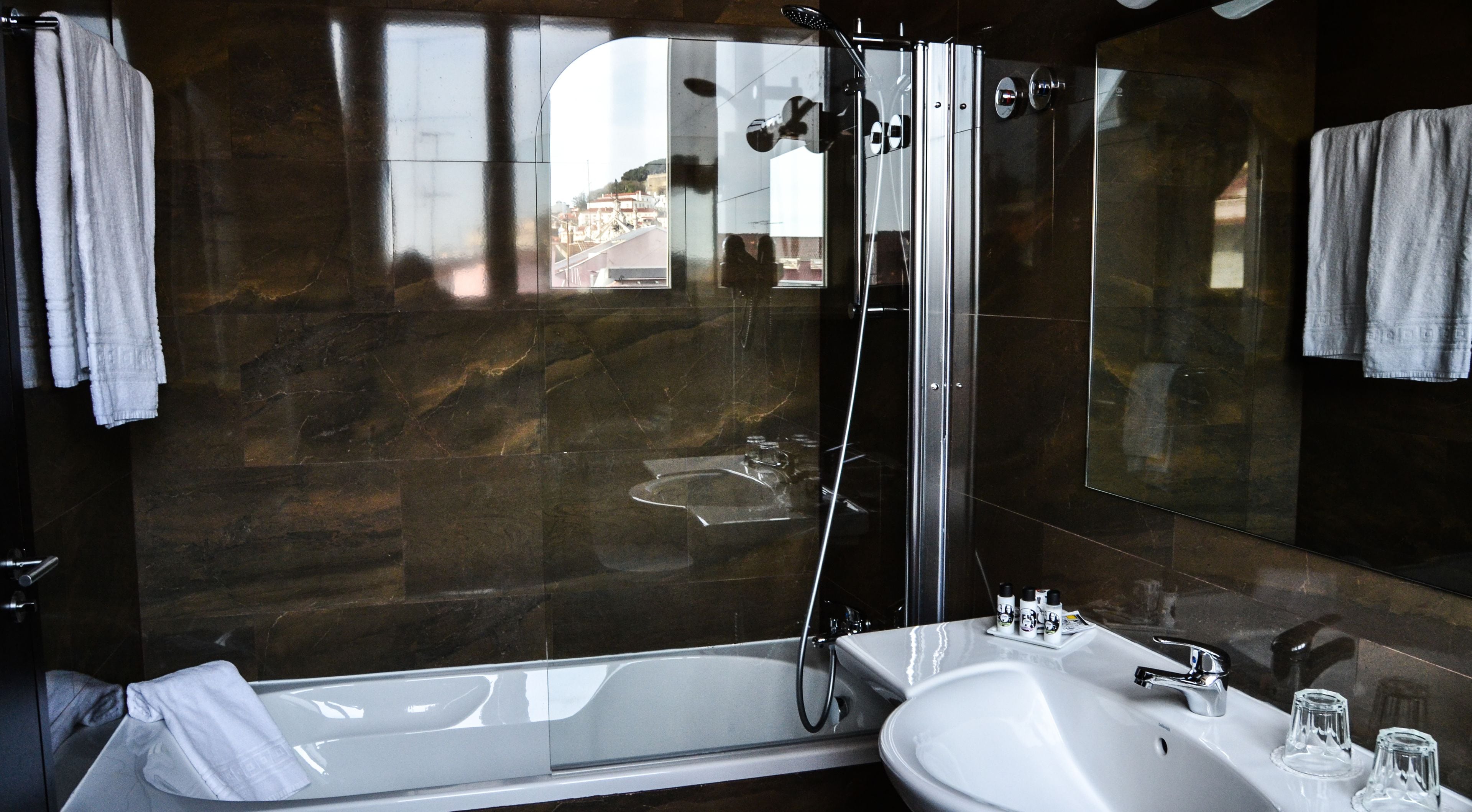 free toiletries, hair dryer, bidet, towels