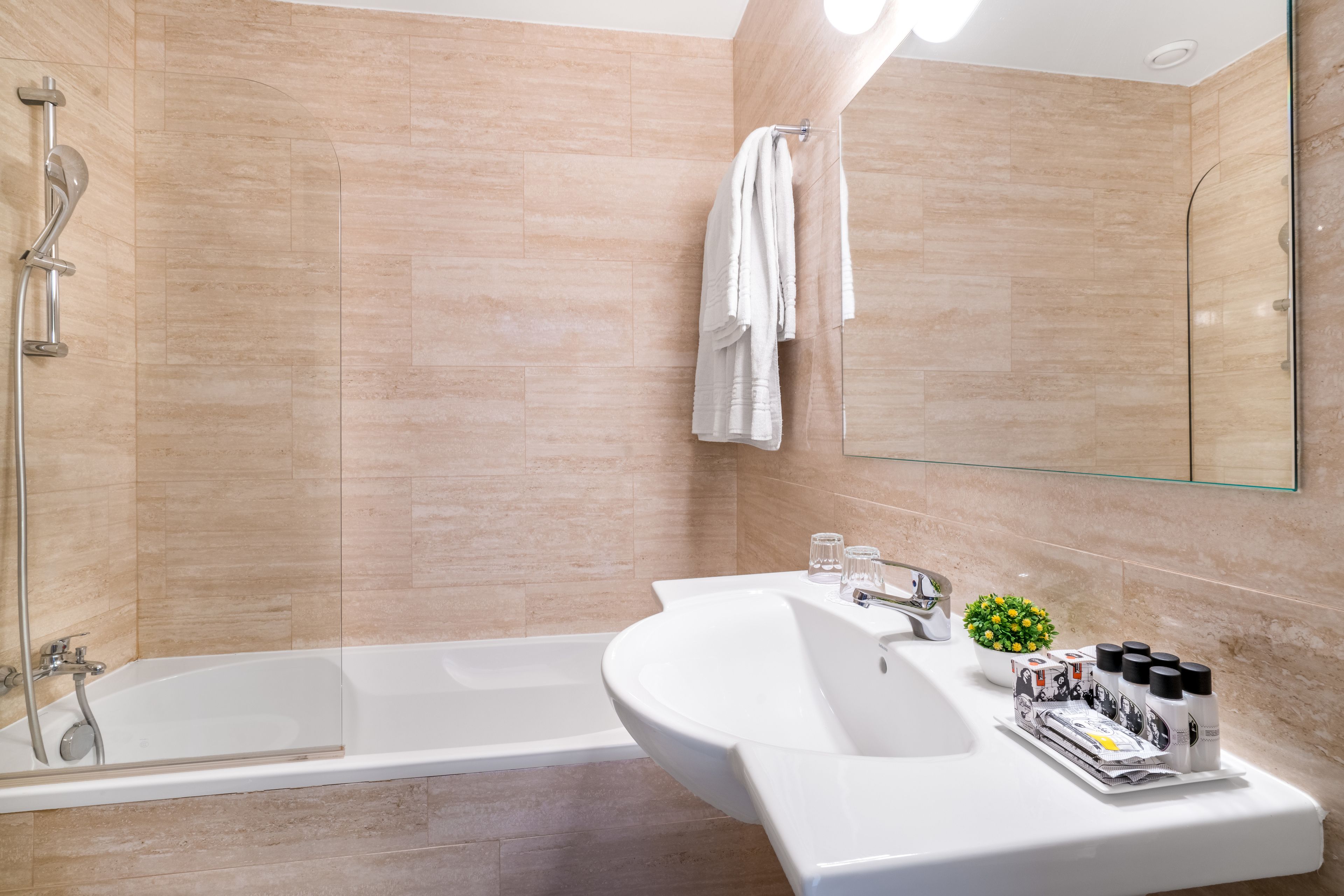 free toiletries, hair dryer, bidet, towels