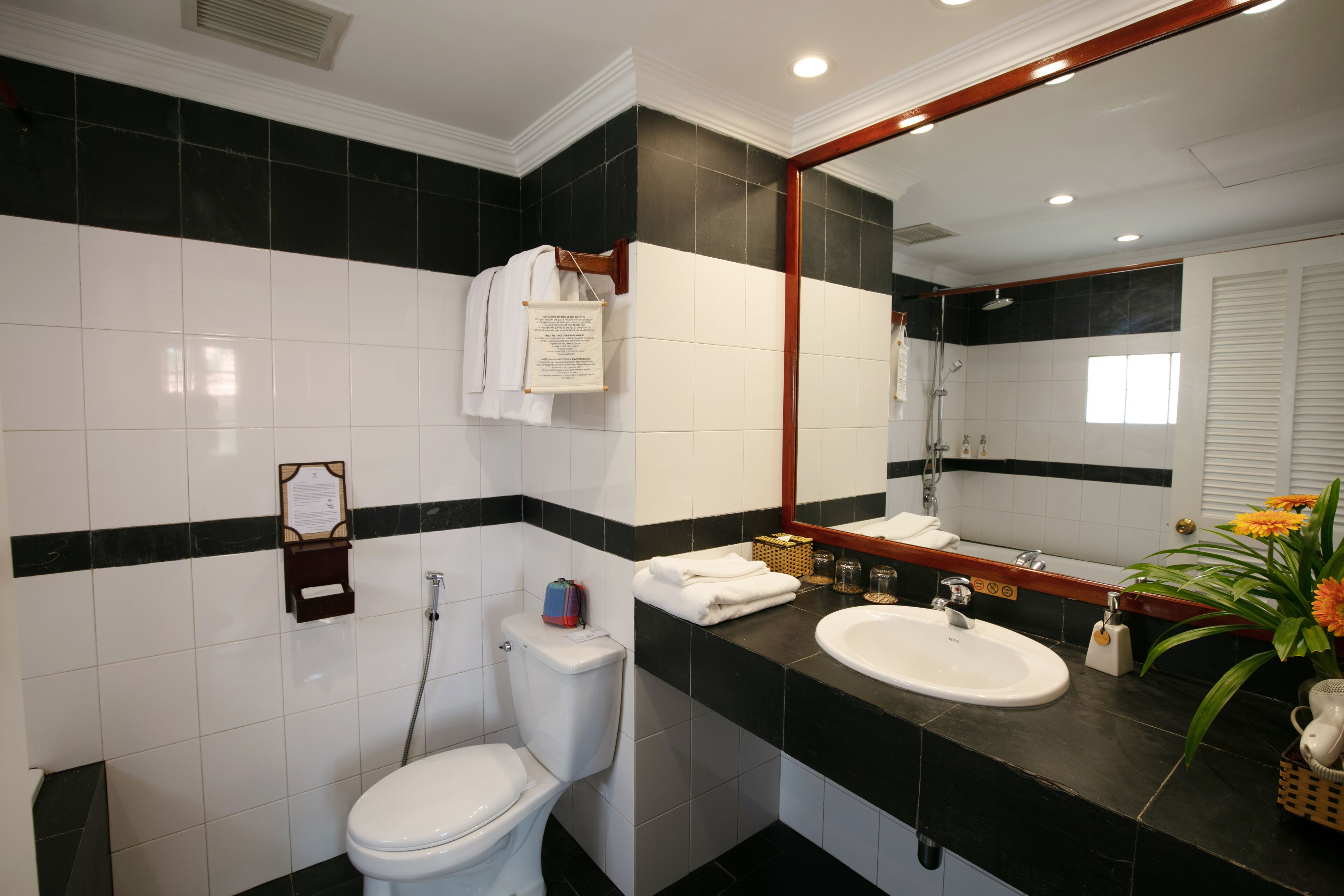 free toiletries, hair dryer, bathrobes, slippers