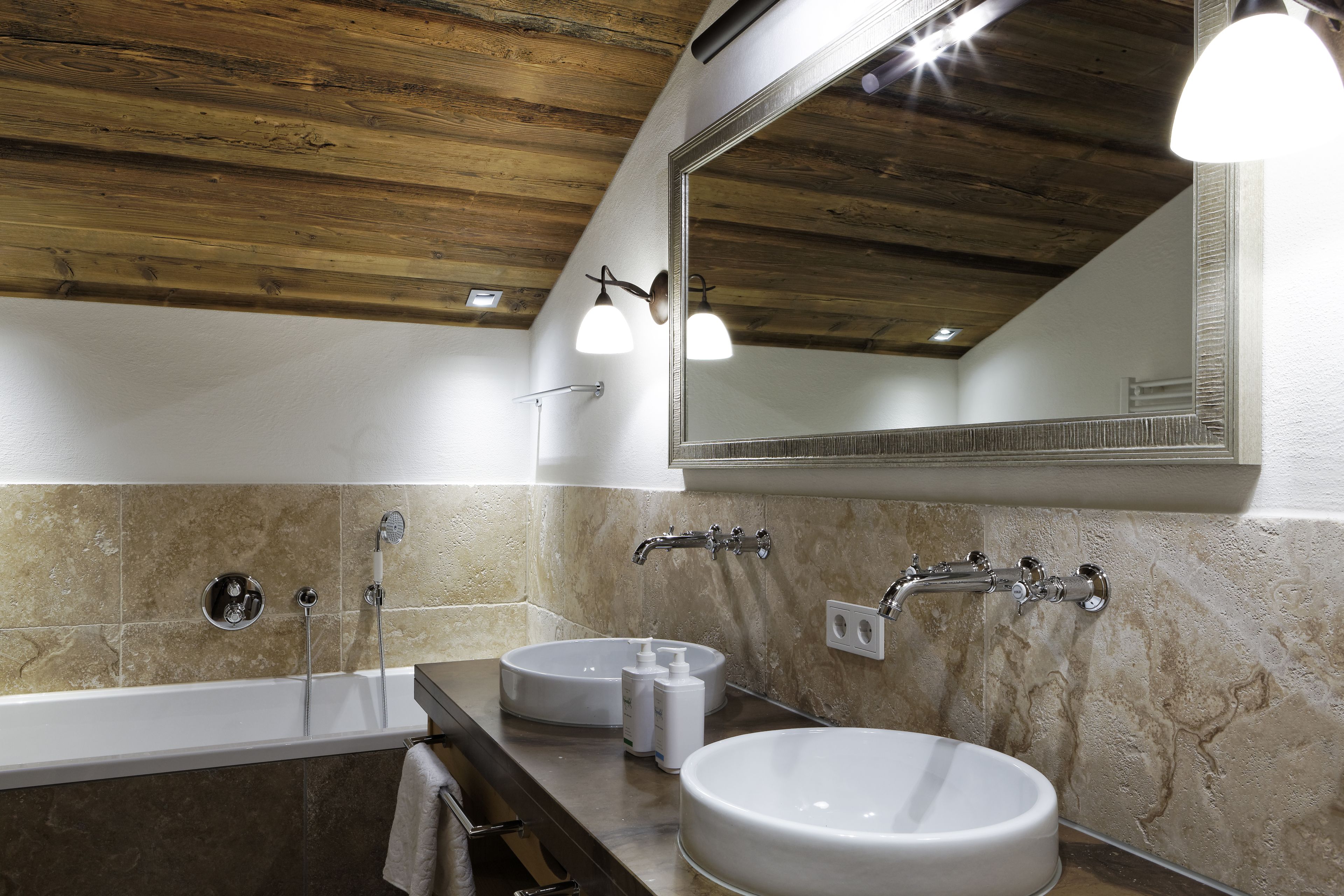 rainfall showerhead, designer toiletries, hair dryer, bathrobes