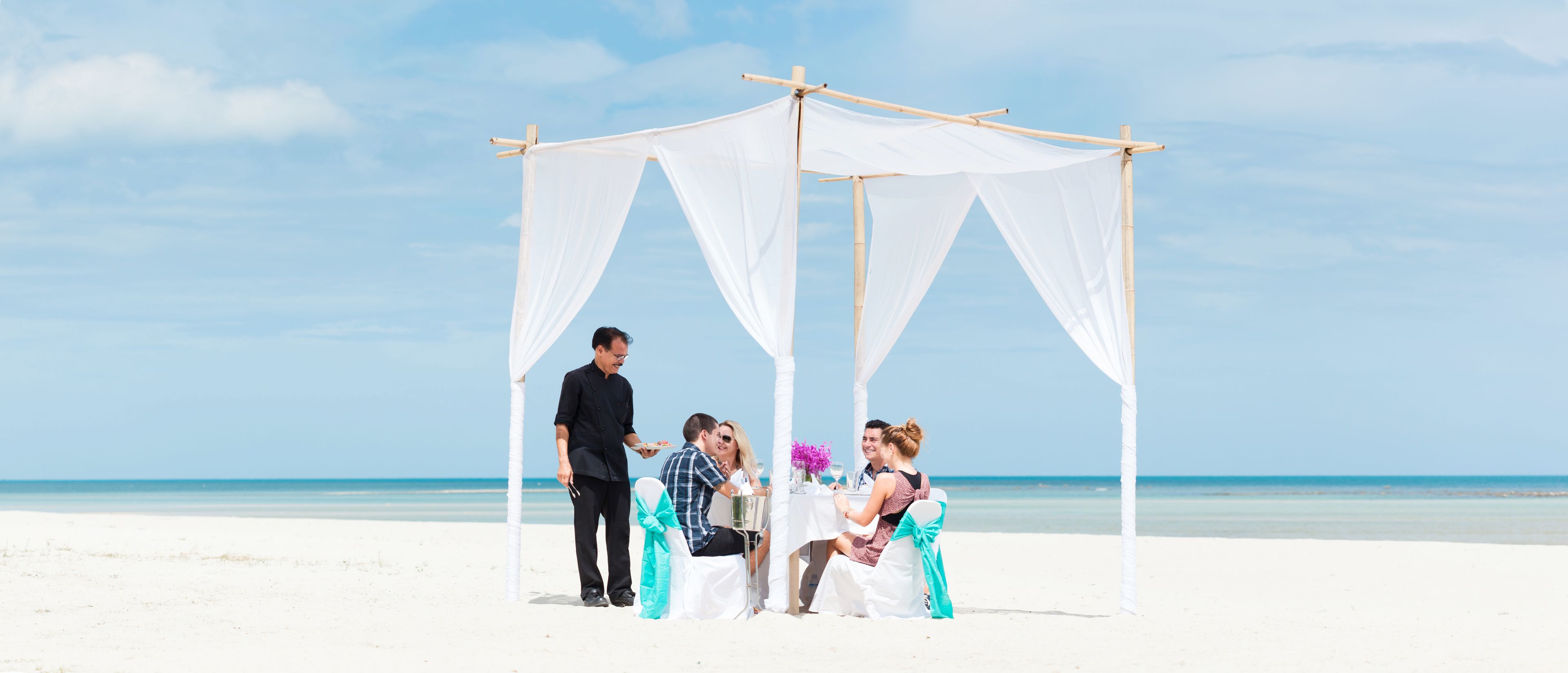 on the beach, sun-loungers, beach towels, snorkelling