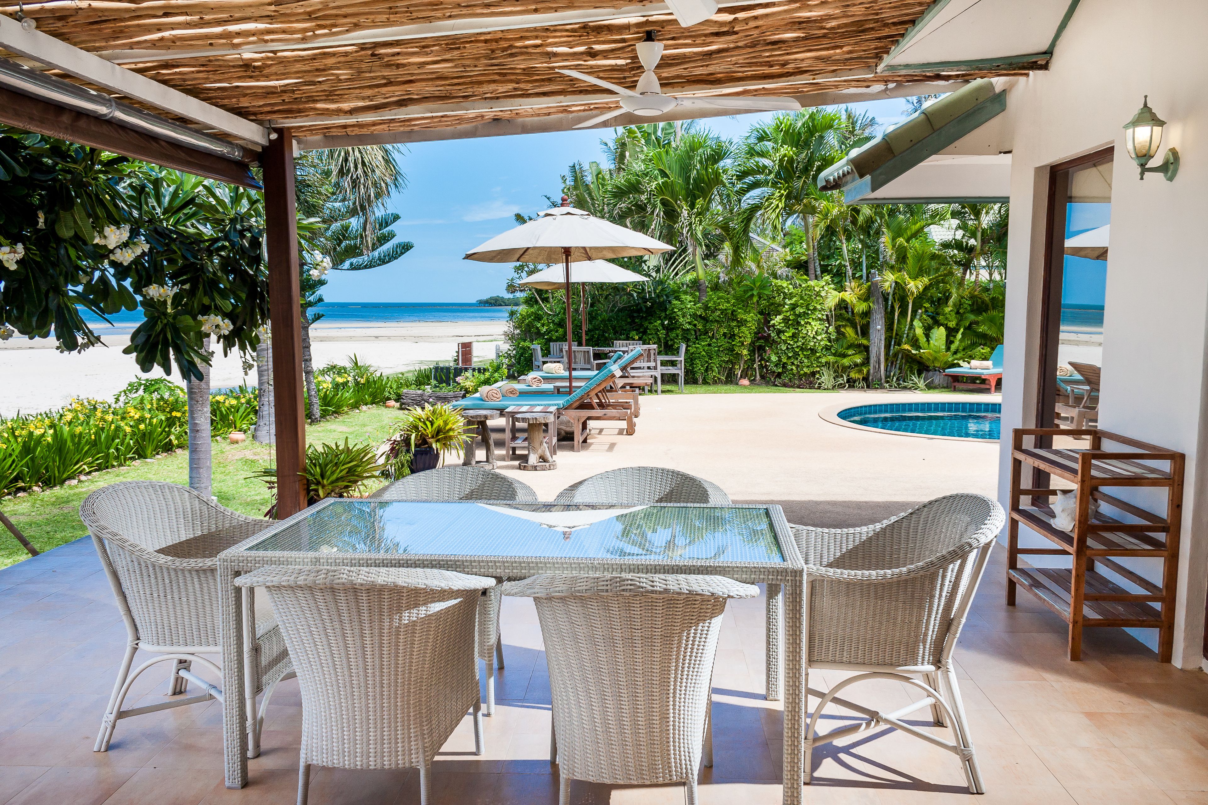 luxury villa, 4 bedrooms, beachfront | terrace/patio