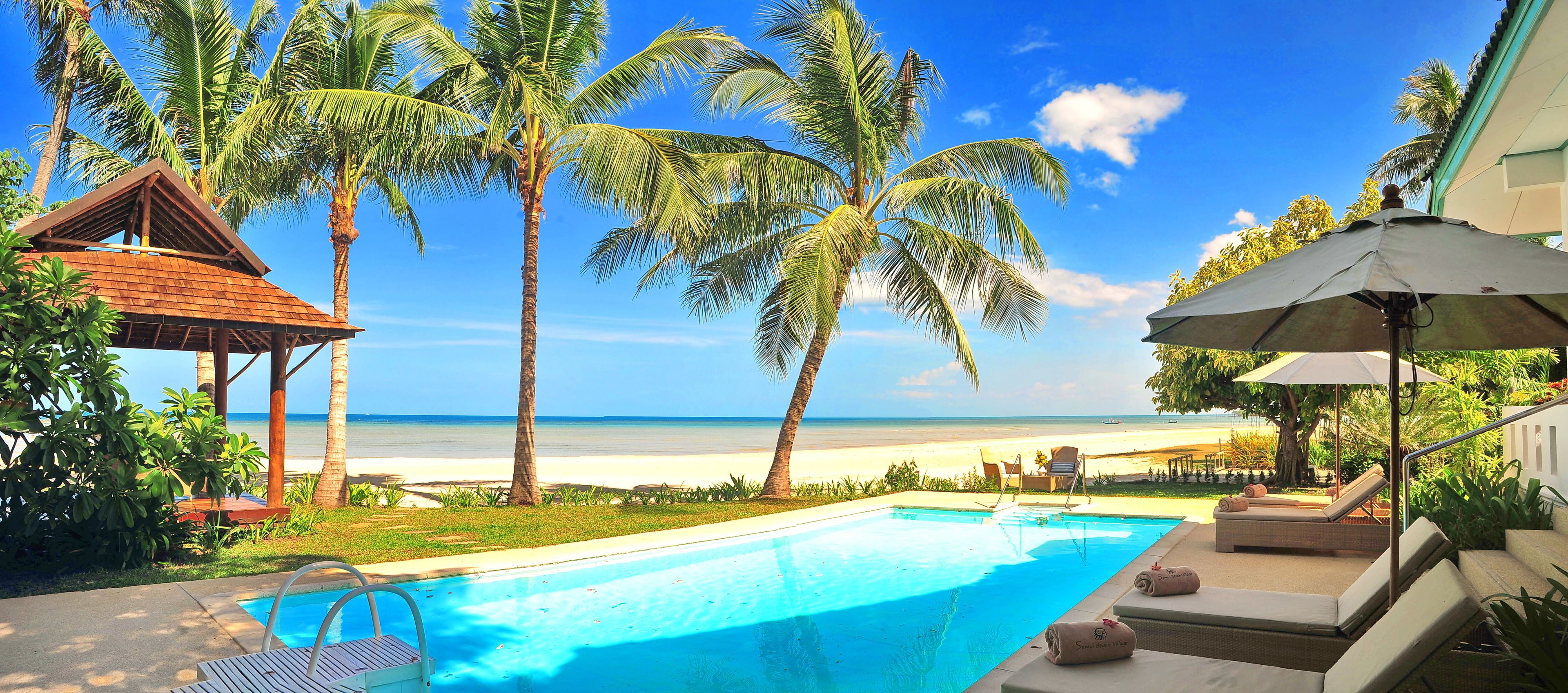 luxury villa, 3 bedrooms, beachfront | terrace/patio