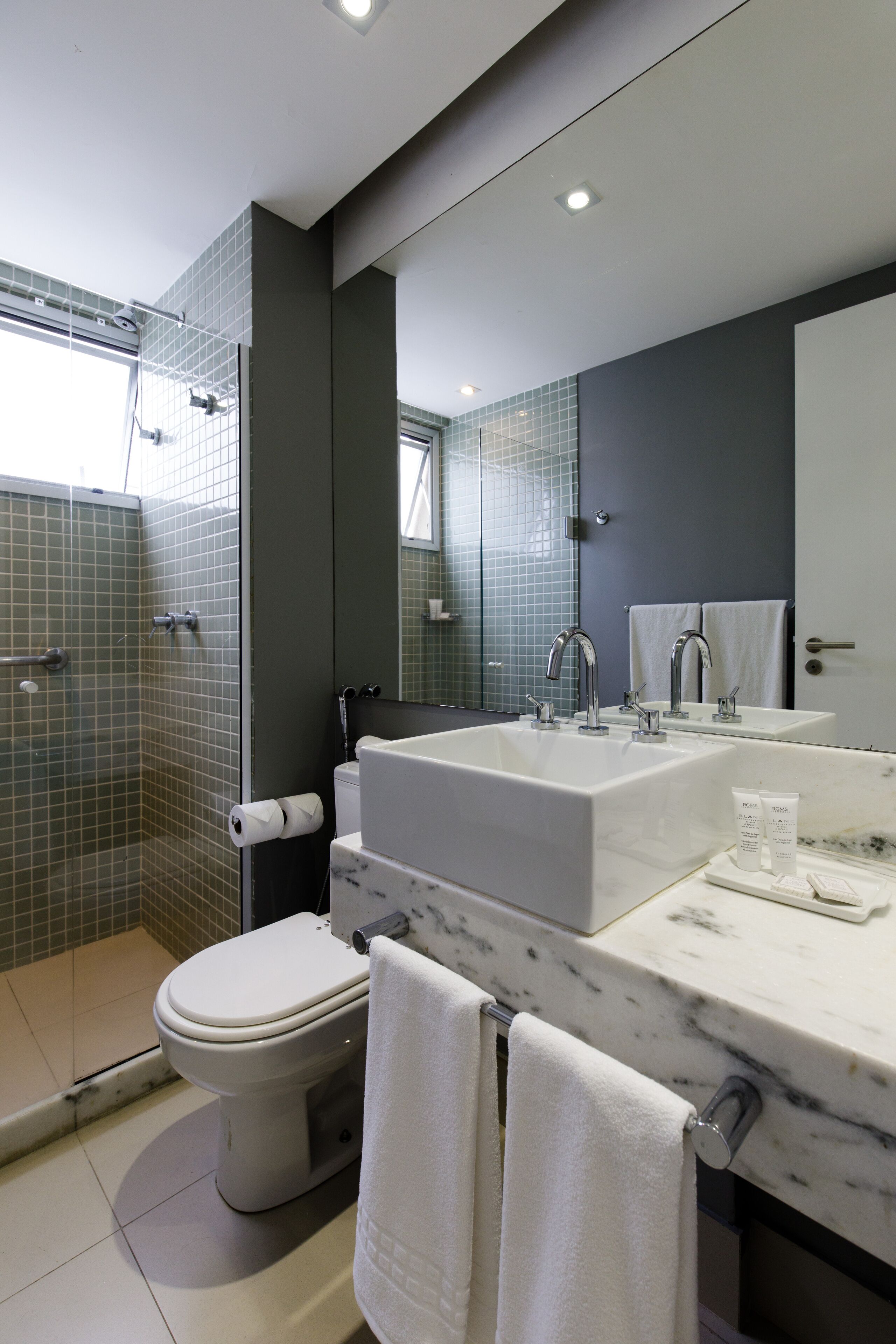 shower, free toiletries, hair dryer, towels