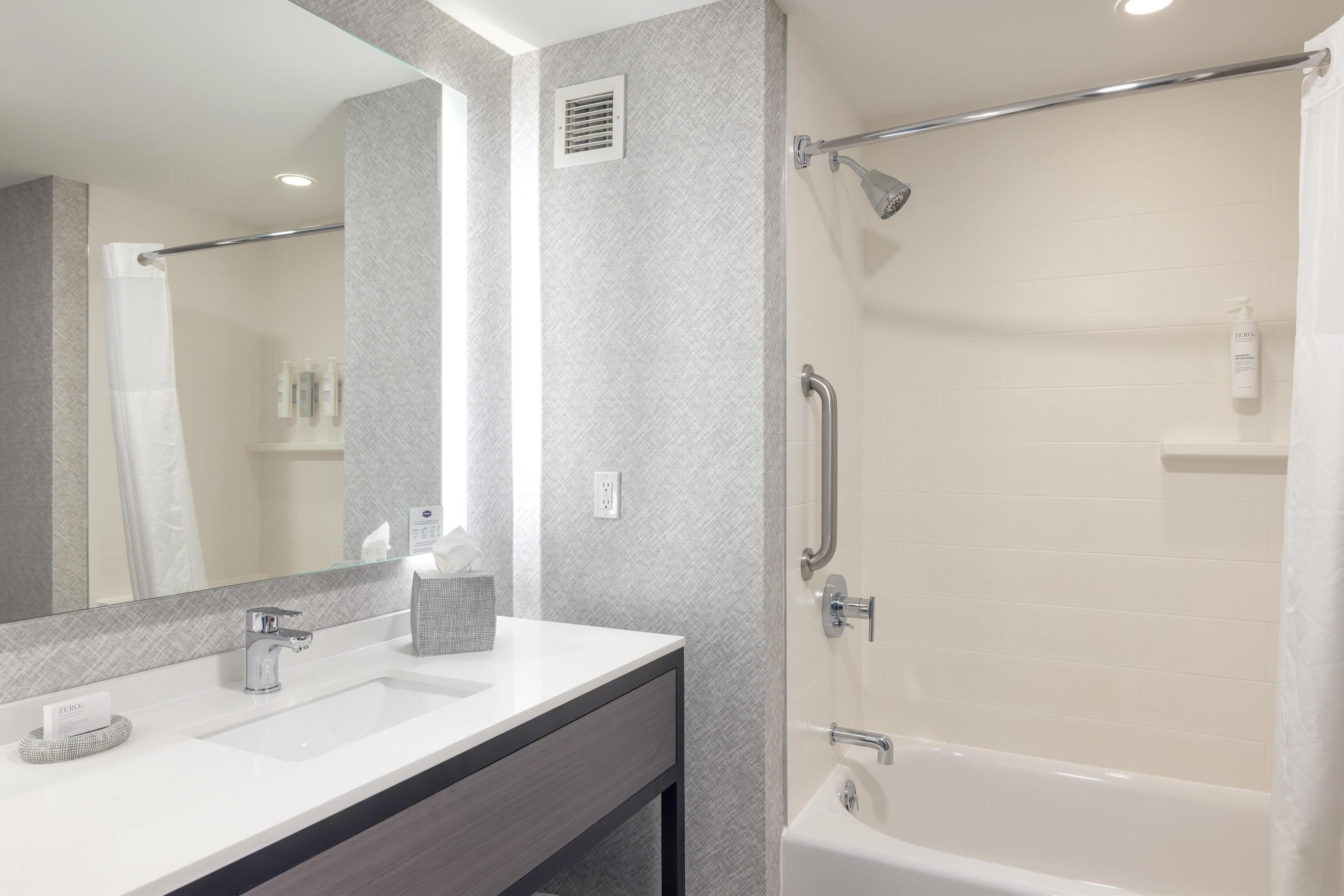 shower, free toiletries, towels