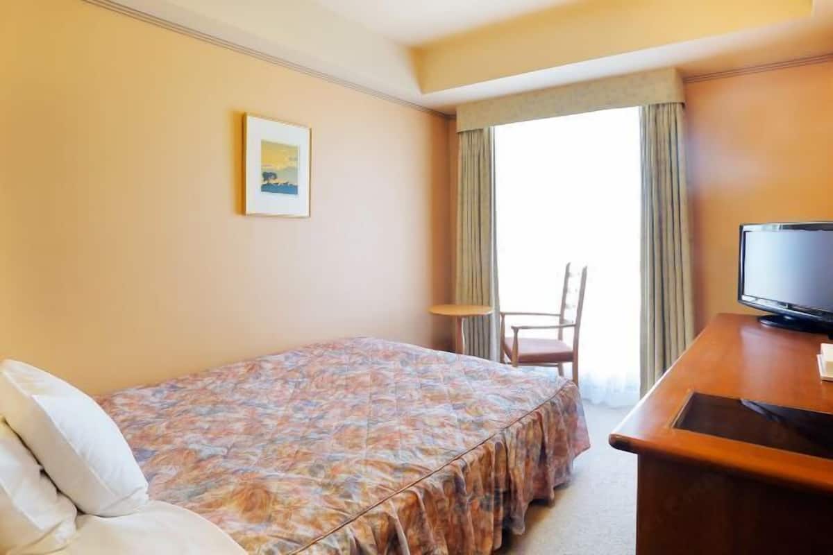 Desk, blackout curtains, iron/ironing board
