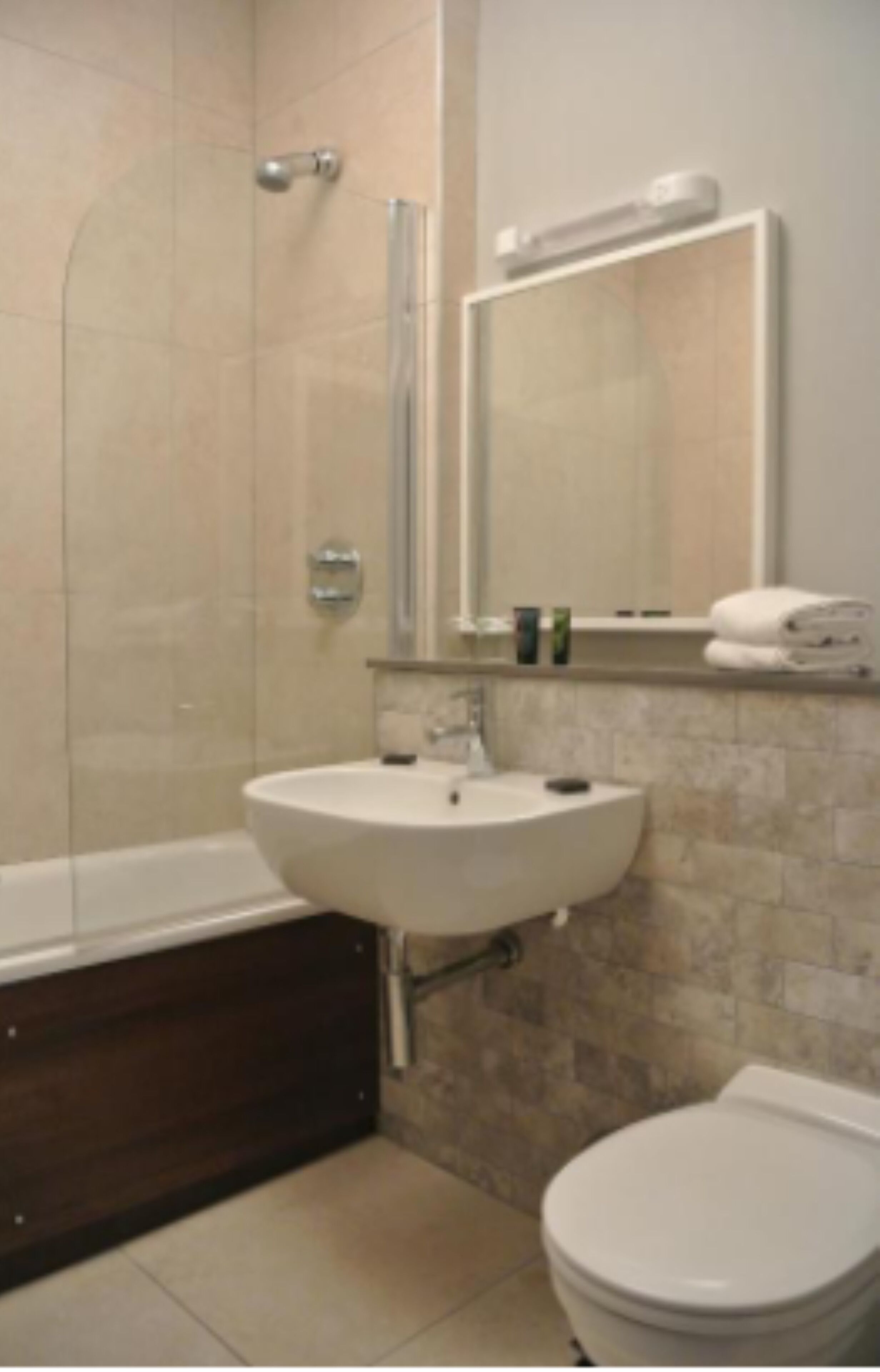 combined shower/bathtub, hair dryer, towels