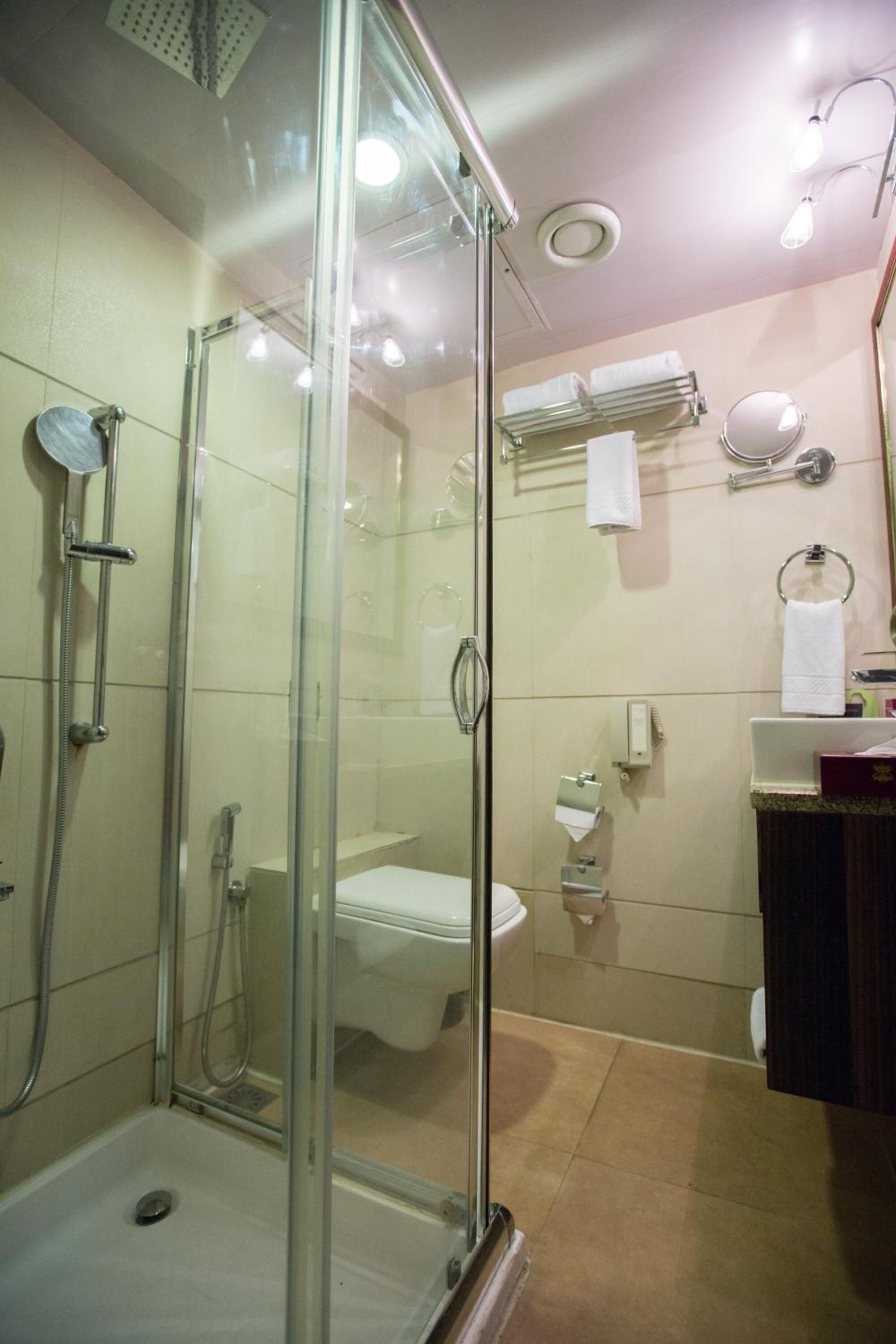 free toiletries, hair dryer, towels