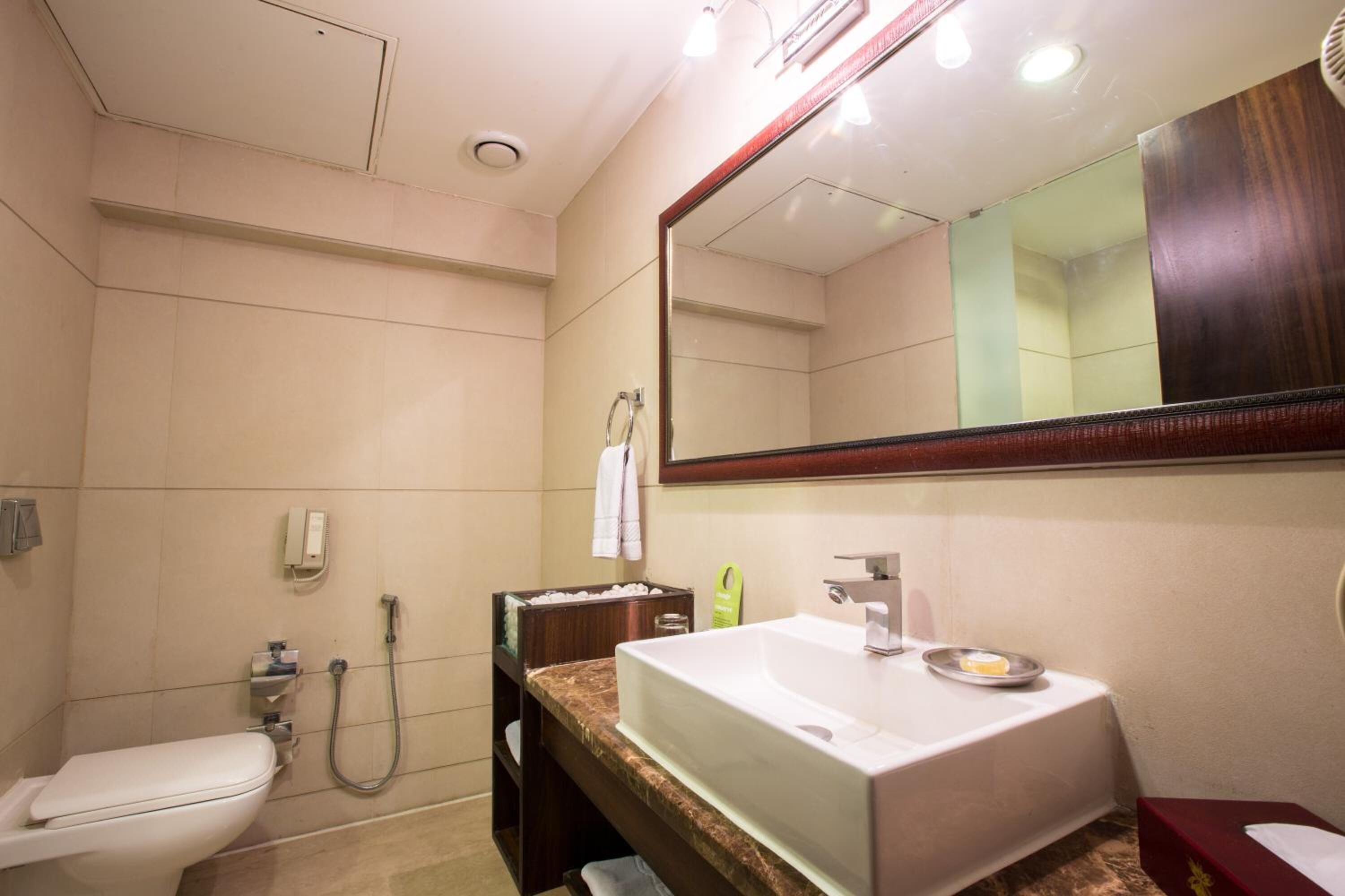 free toiletries, hair dryer, towels