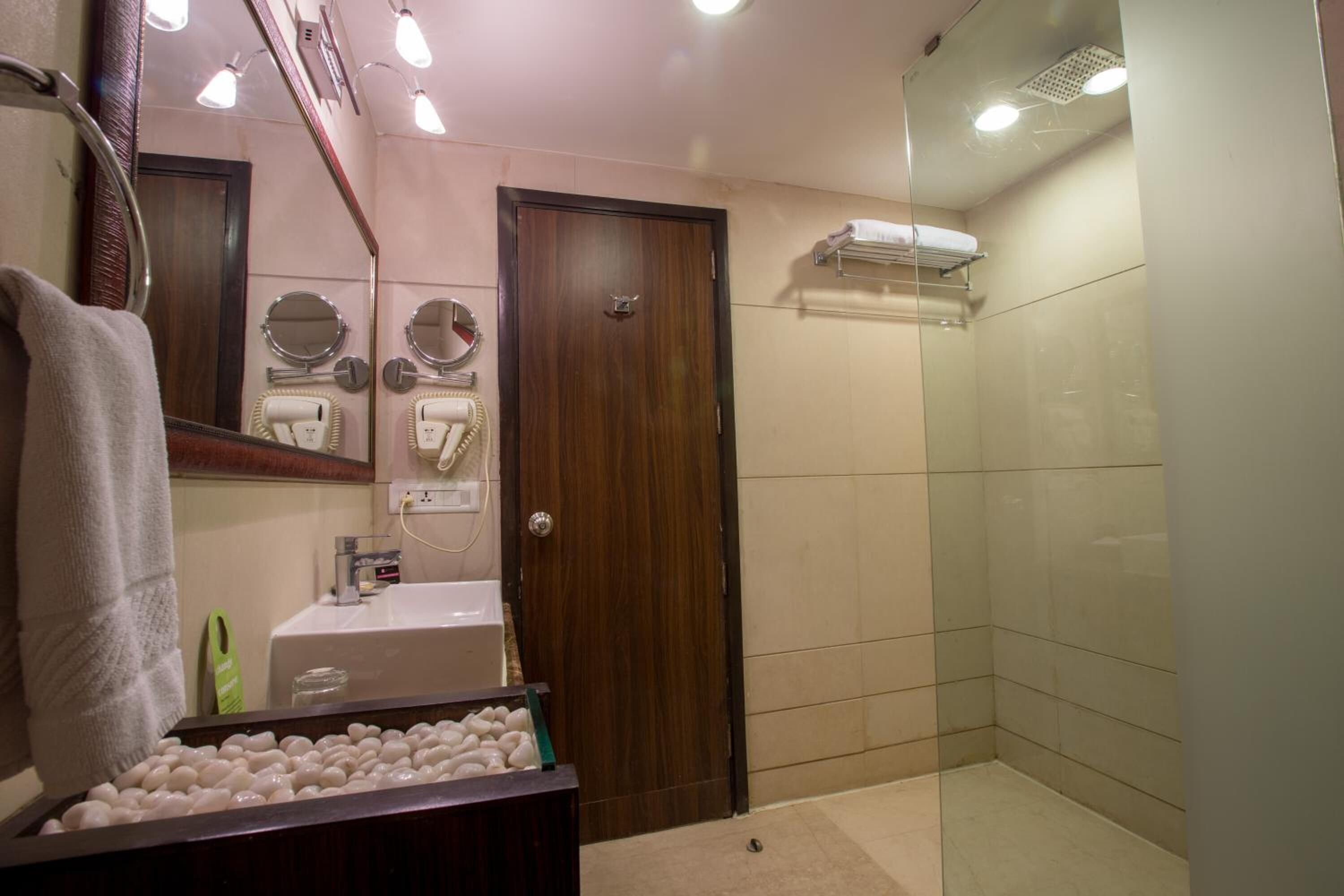 free toiletries, hair dryer, towels