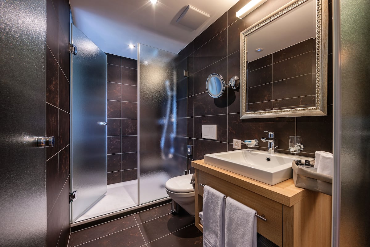 basic double room, 1 double bed | bathroom | shower, free toiletries, hair dryer, bathrobes