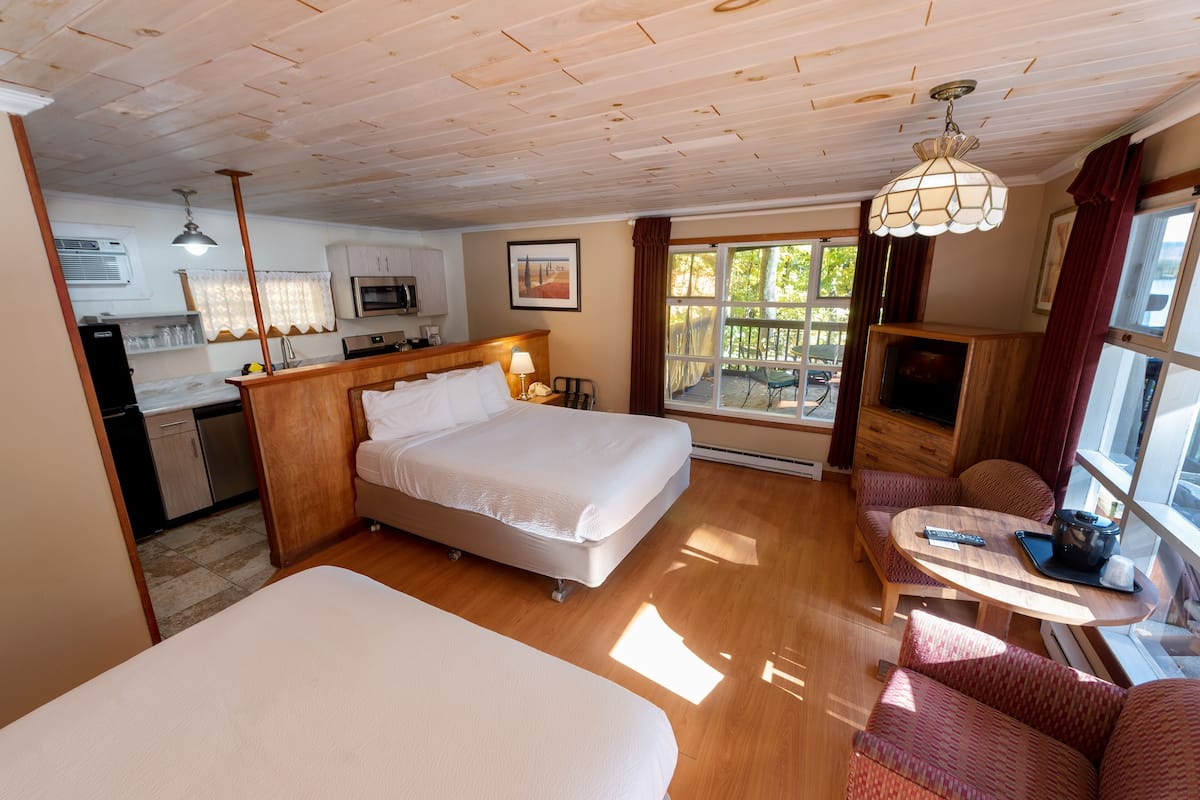 Studio Room, 2 Queen Beds, Private Deck, Kitchenette | 1 bedroom, iron/ironing board, free WiFi, bed sheets