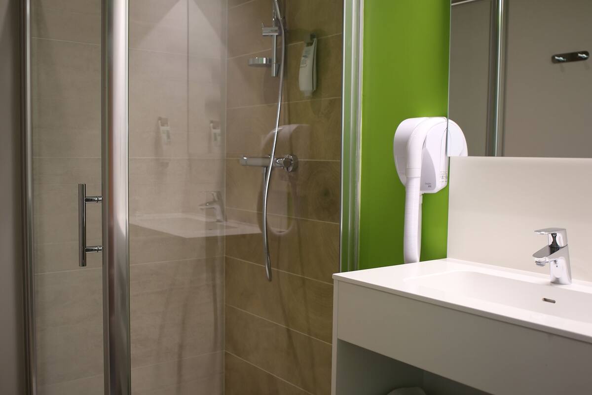 standard room, 1 double bed | bathroom | eco-friendly toiletries, hair dryer, towels