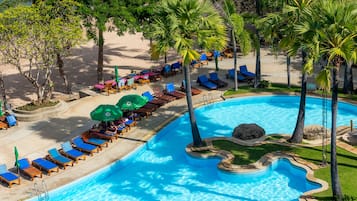 2 outdoor pools, open 7:00 AM to 7:00 PM, pool umbrellas, sun loungers