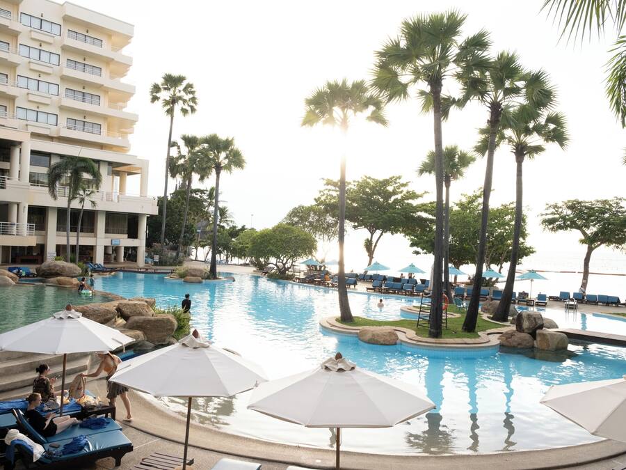 2 outdoor pools, open 7:00 AM to 7:00 PM, pool umbrellas, sun loungers