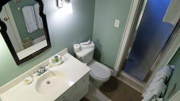 Un baño con lavabo, inodoro y zona de ducha.
