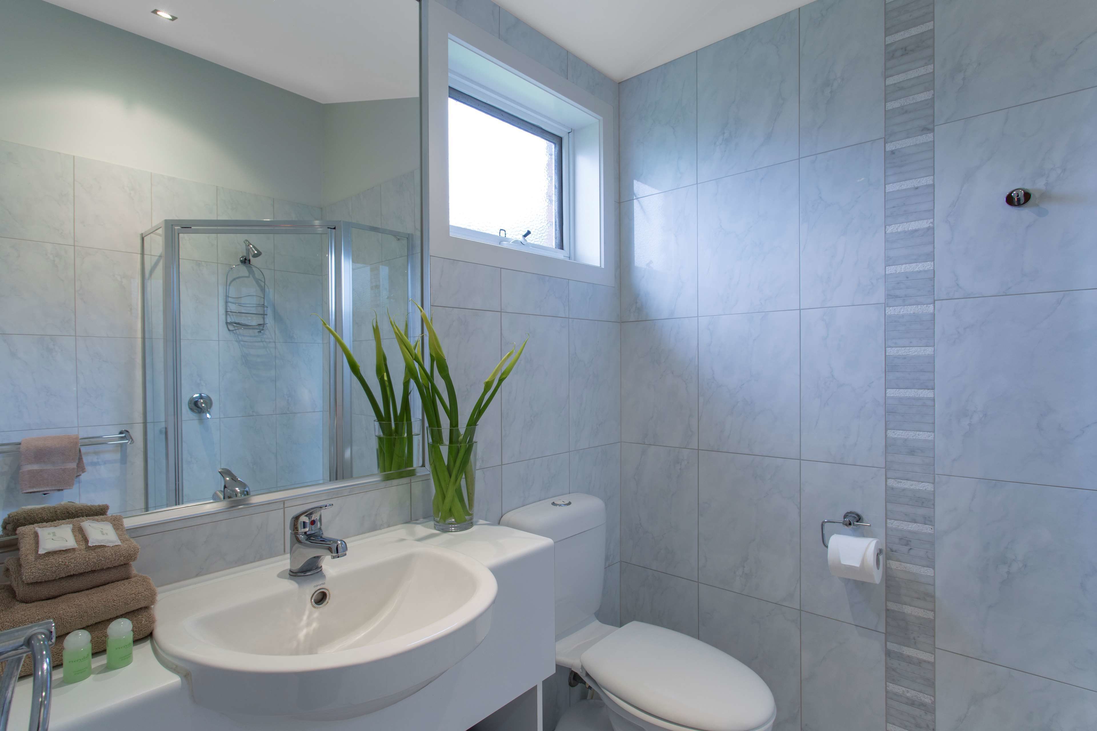 free toiletries, hair dryer, towels