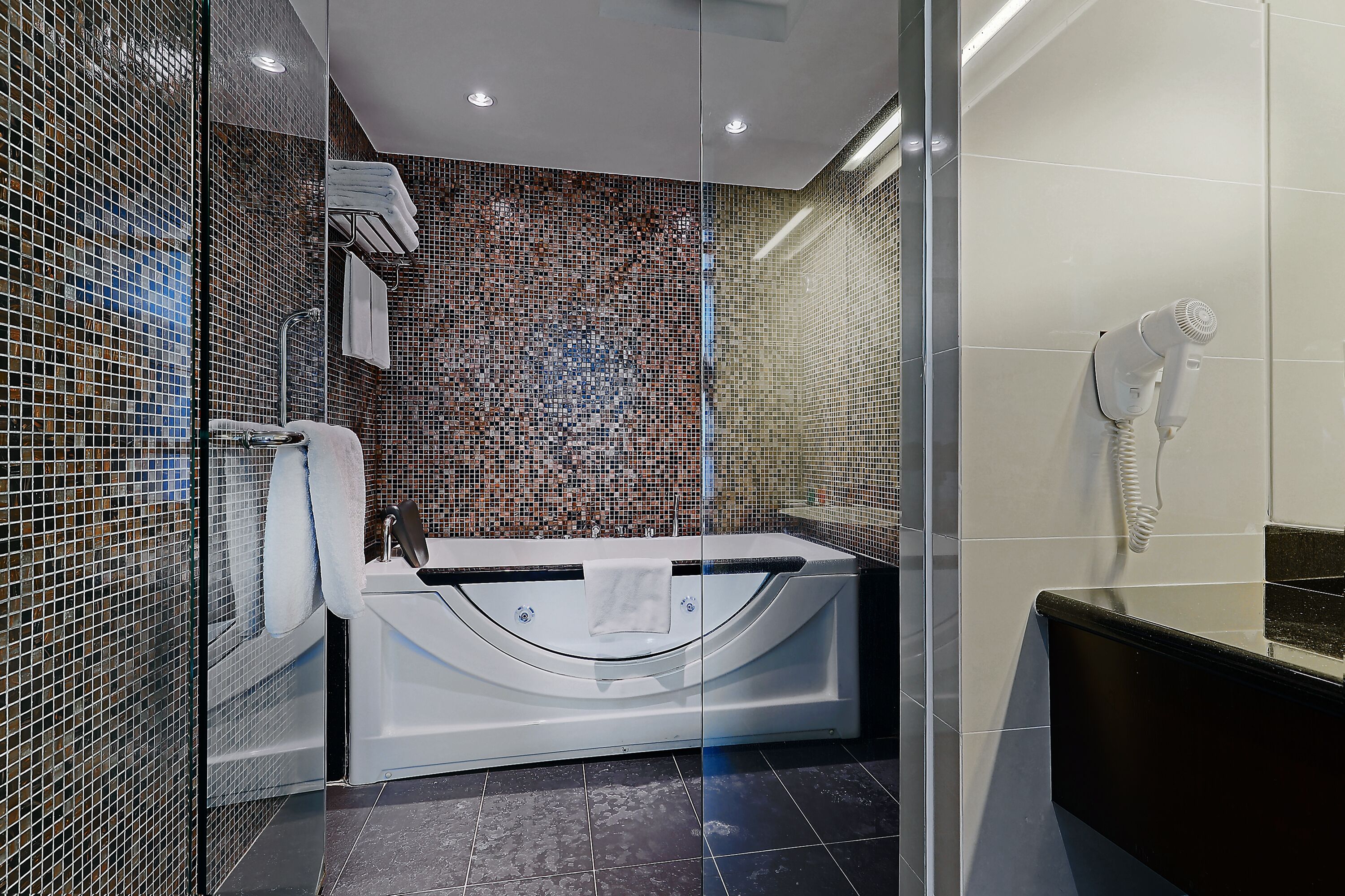 executive suite | bathroom | hair dryer, towels