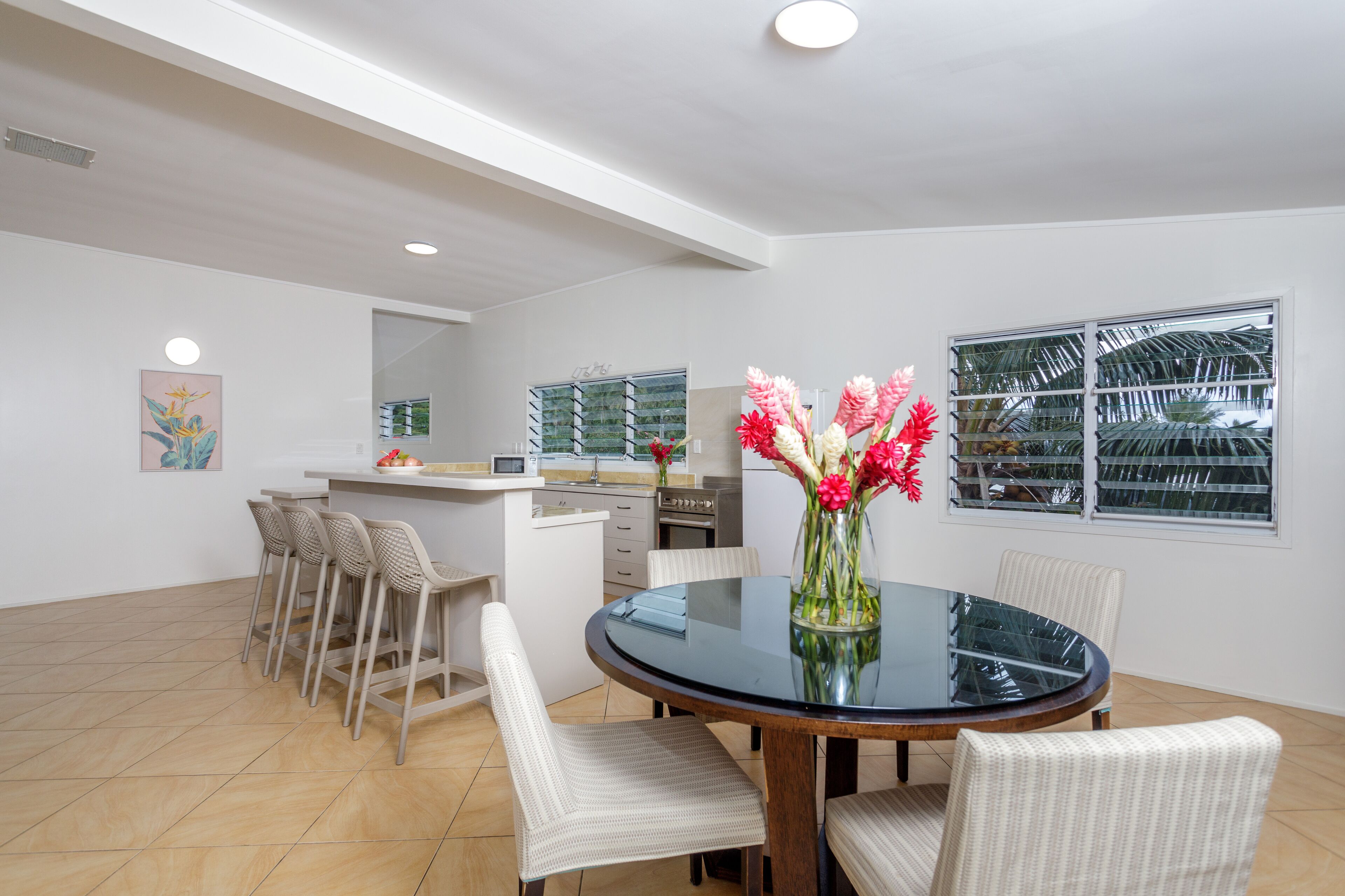 3 bedroom beachfront apartment | private kitchen | full-sized fridge, microwave, stovetop, coffee/tea maker