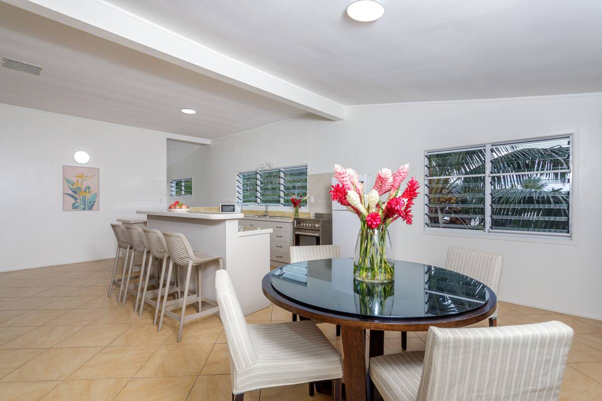 3 bedroom beachfront apartment | private kitchen | full-sized fridge, microwave, stovetop, coffee/tea maker