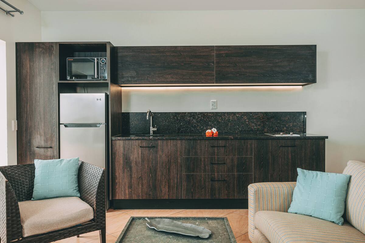 villa, 2 bedrooms, beach view, beachfront | private kitchen | full-sized fridge, microwave, stovetop, coffee/tea maker