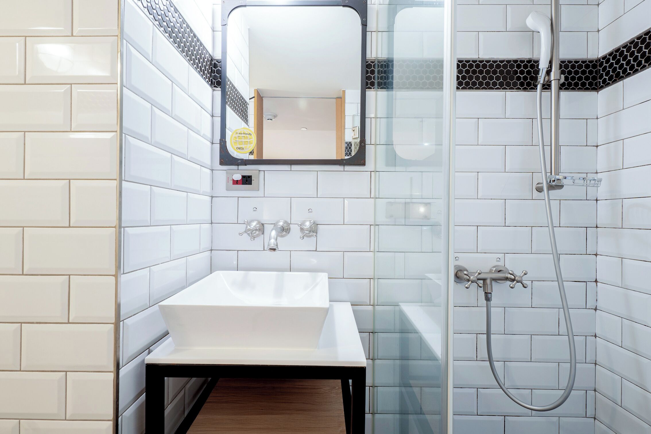 classic double room | bathroom | shower, rainfall showerhead, hair dryer, towels