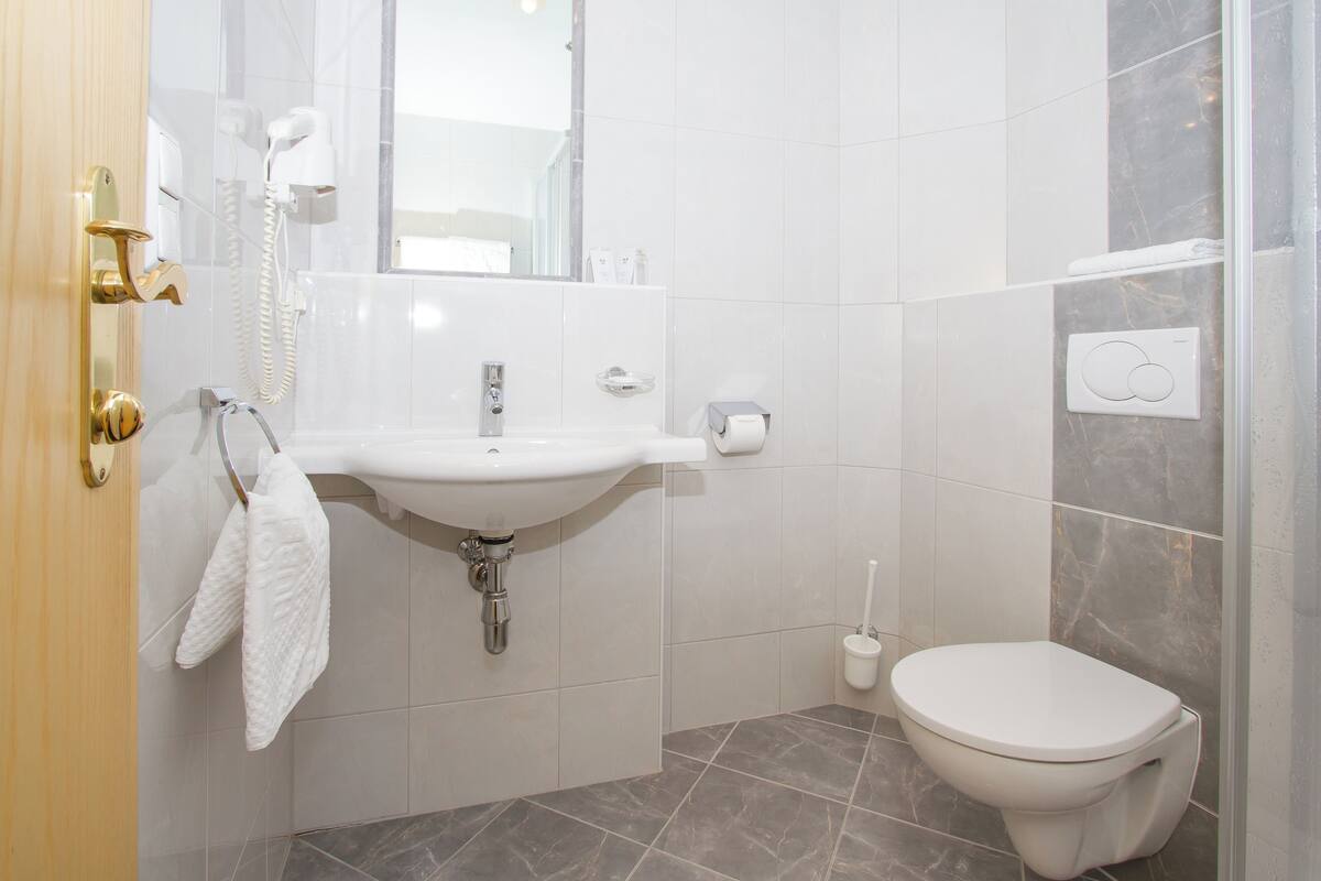 free toiletries, hair dryer, towels