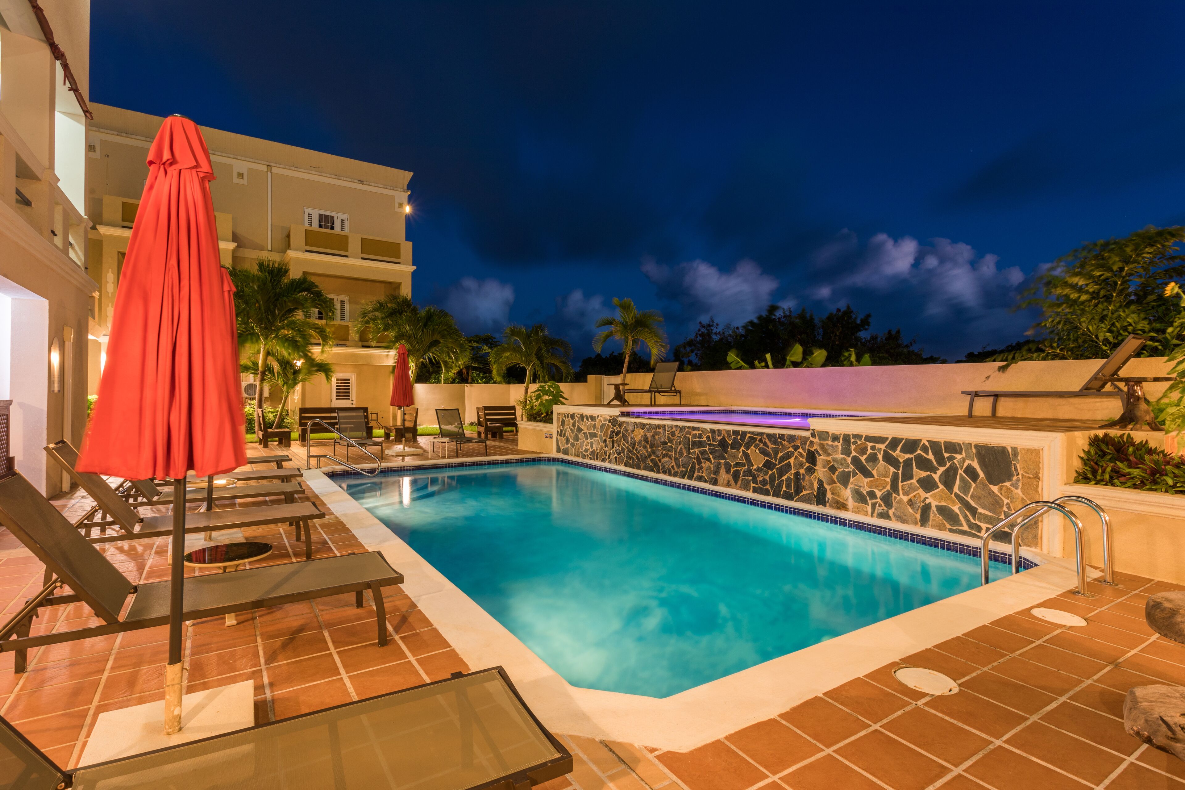 outdoor pool, pool loungers