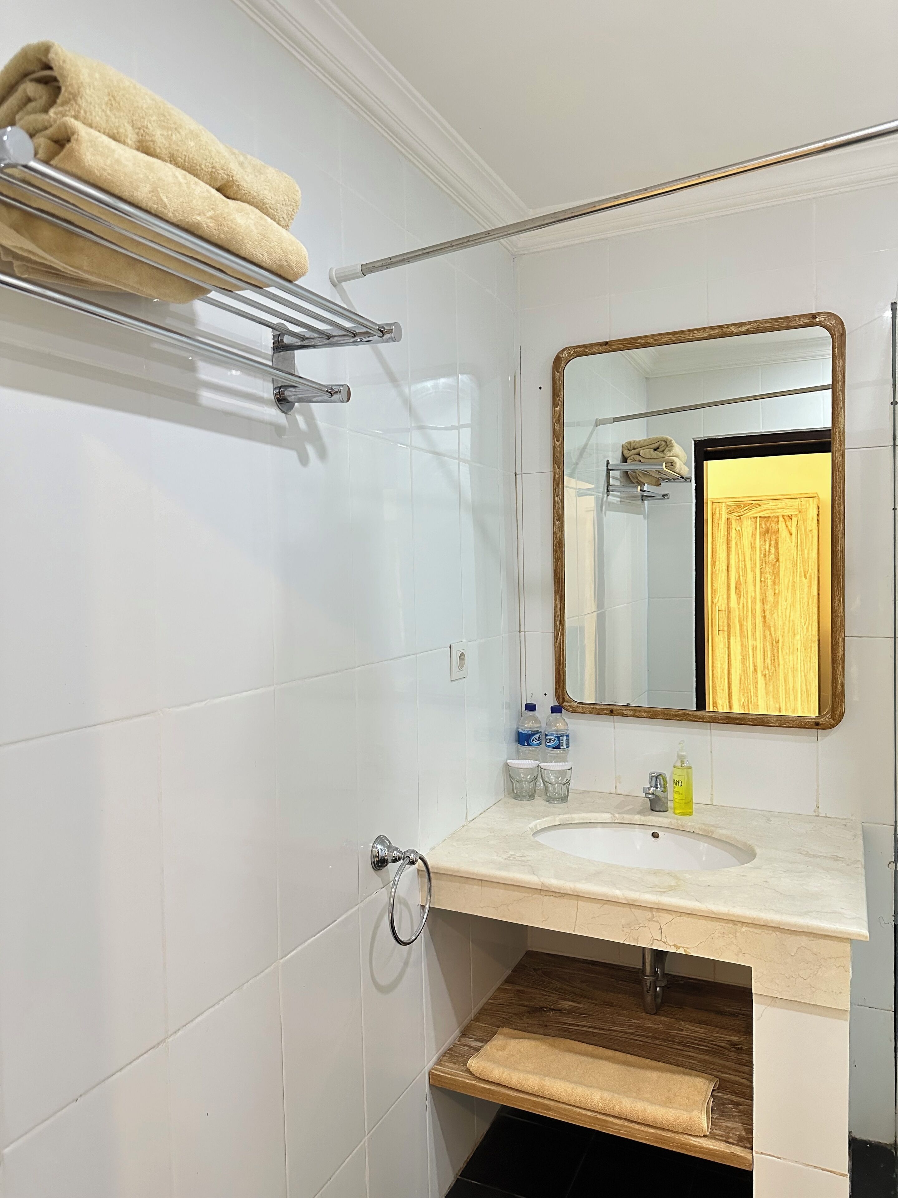 superior room | bathroom | shower, hair dryer, towels