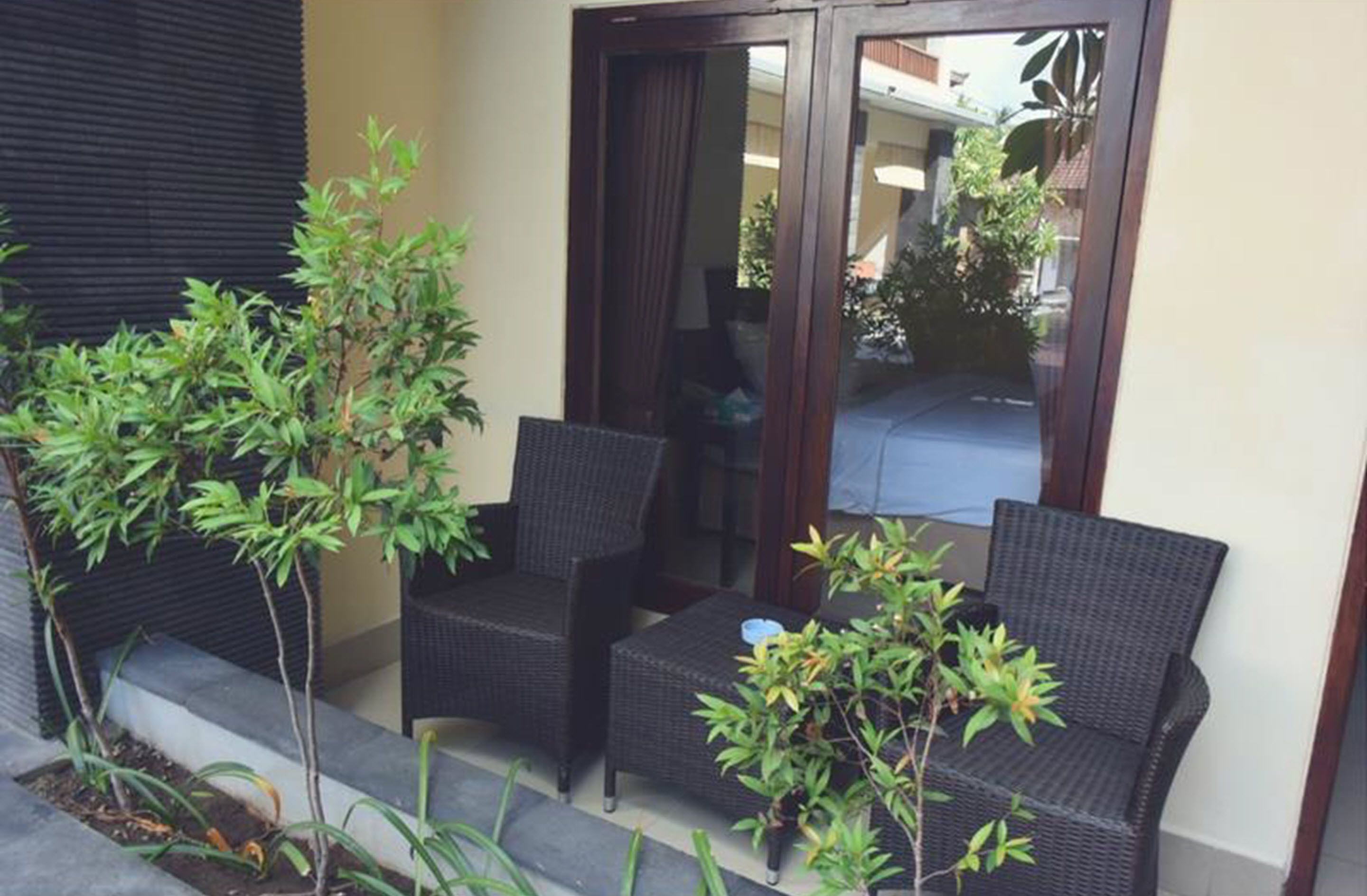 room, pool view | terrace/patio