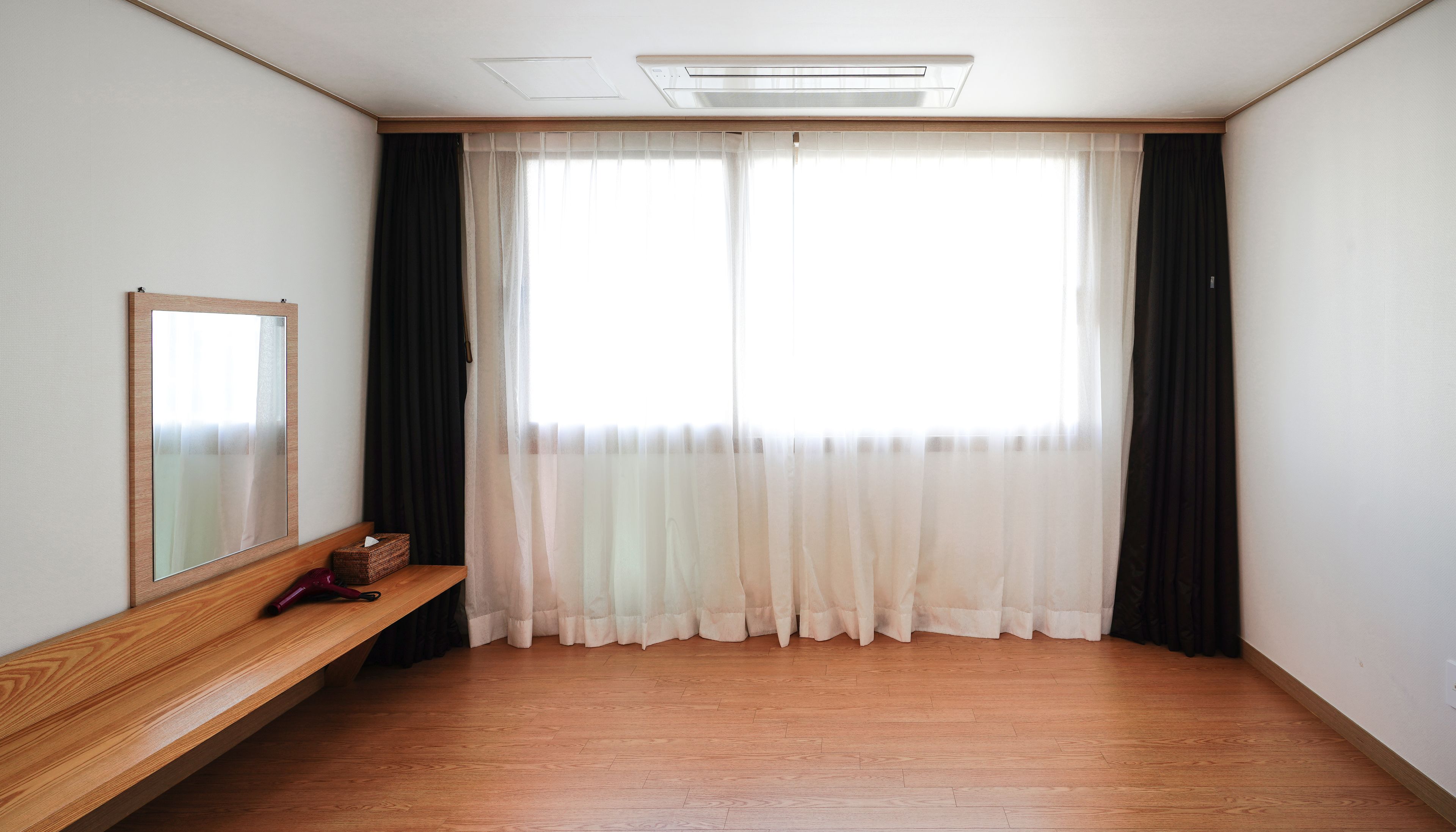 family room (ondol type) | desk, blackout curtains, soundproofing, iron/ironing board