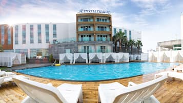 2 outdoor pools, open 2:00 PM to 10:00 PM, pool cabanas (surcharge)