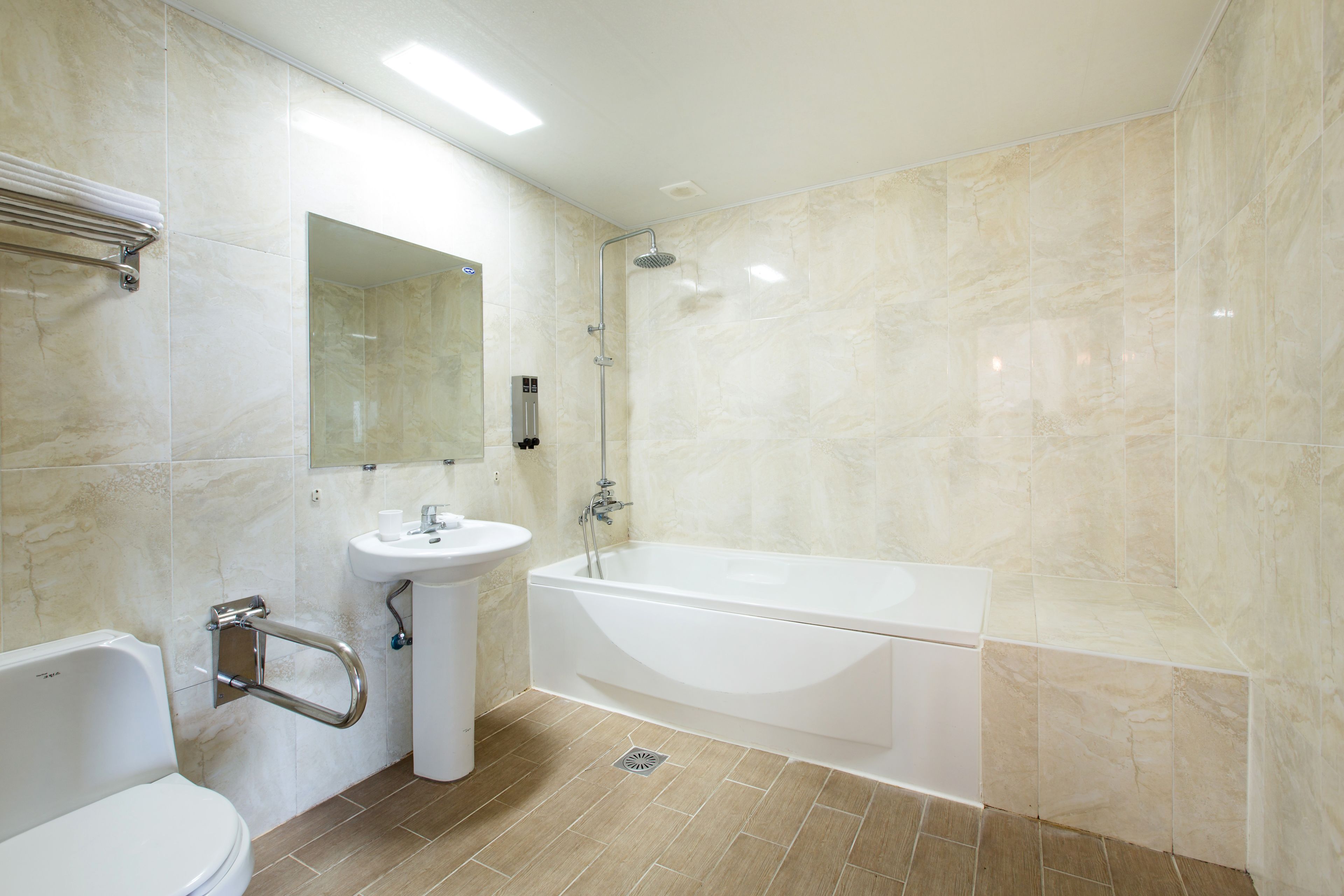 family twin room | bathroom | hair dryer, towels